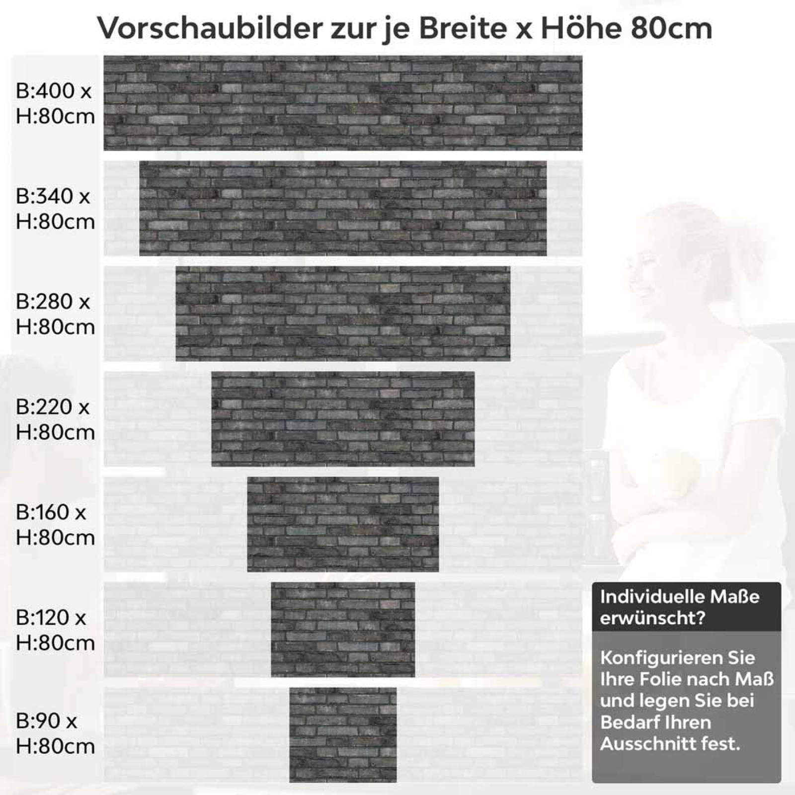 Küchenrückwand Folie Anthrazit Ziegelsteine - Edle Backsteine Höhe 80cm