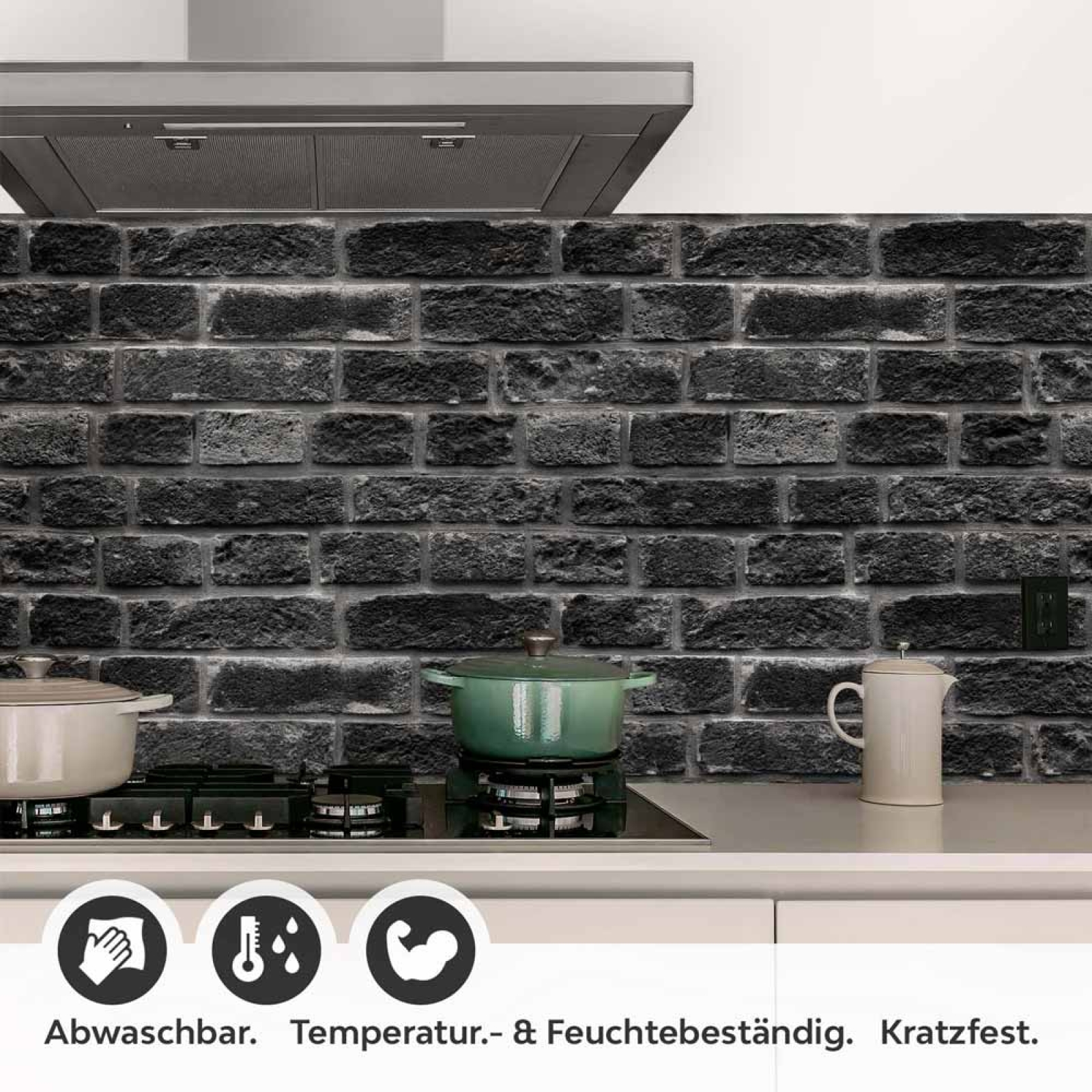 Küchenrückwand Folie Klinkerstein - Loft Look mit dunklen Ziegeldesign Detailbild 1