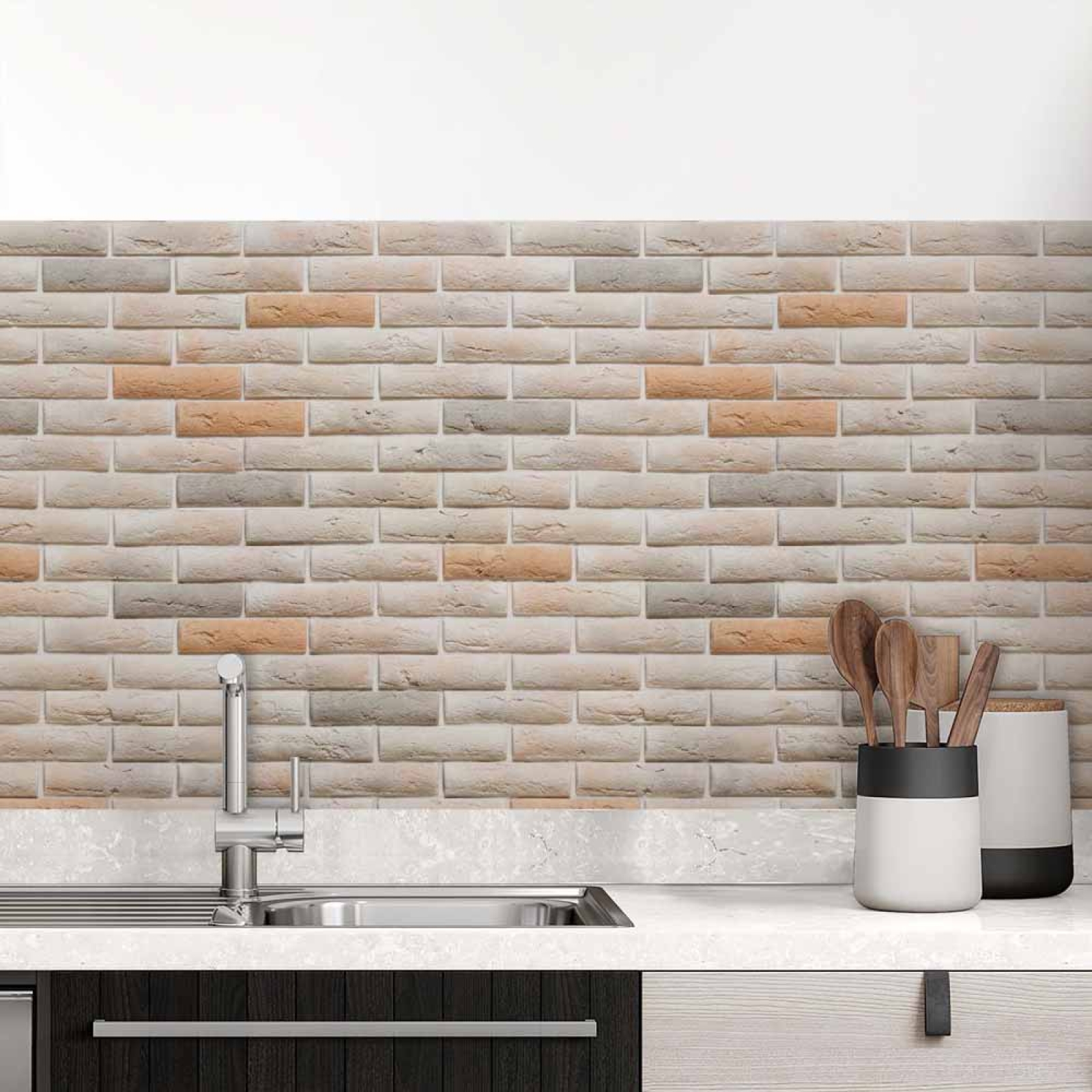 Küchenrückwand Folie Helle Klinkerfarben - Moderner Retro-Charme Hauptbild