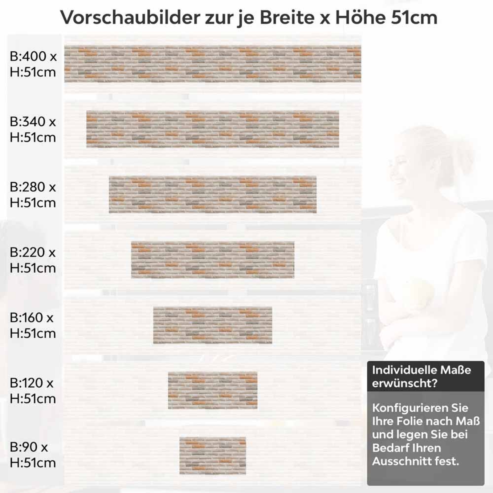 Küchenrückwand Folie Helle Klinkerfarben - Moderner Retro-Charme Höhe 51cm