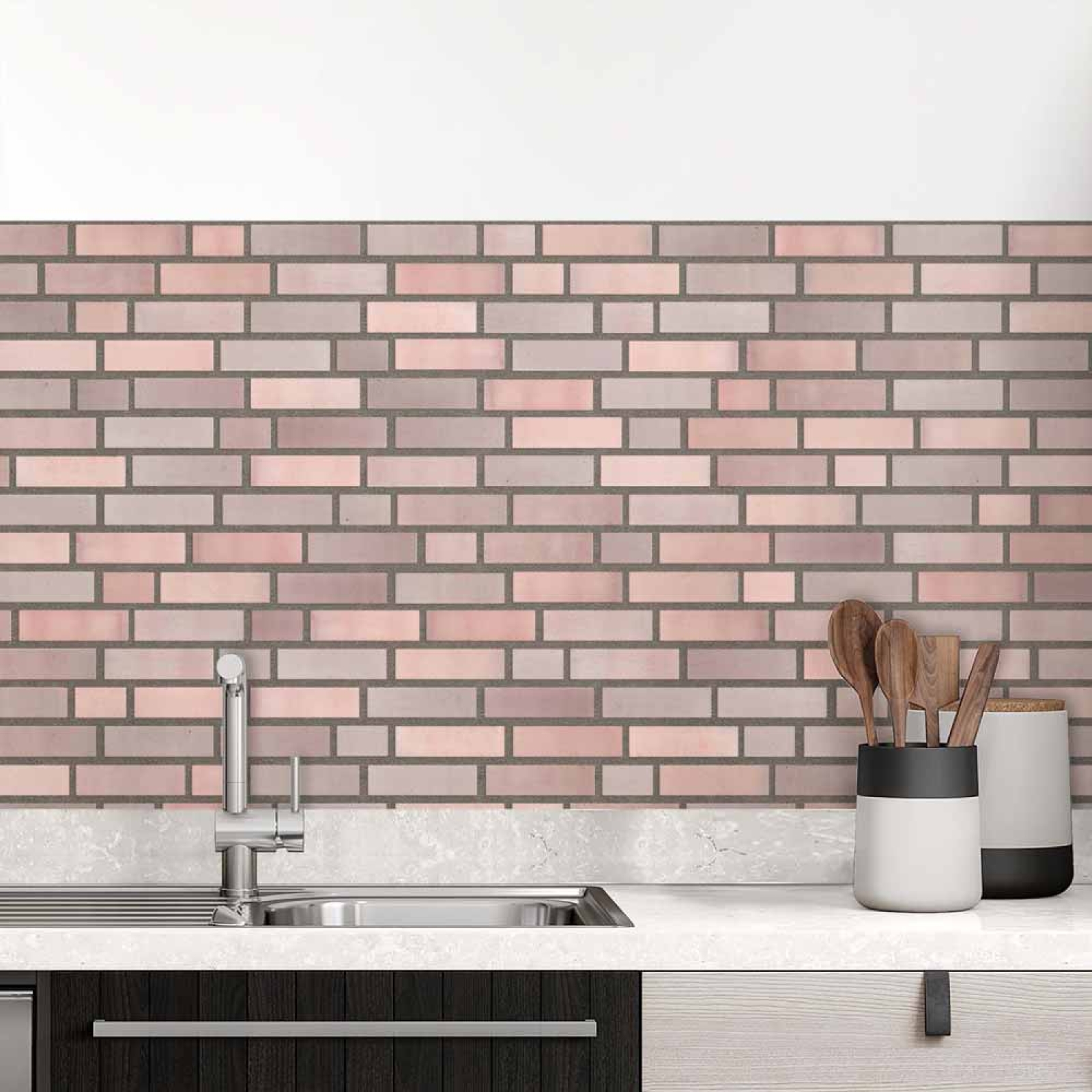 Küchenrückwand Folie Sanfte Rosé Ziegeloptik - Charmante Nuancen Hauptbild