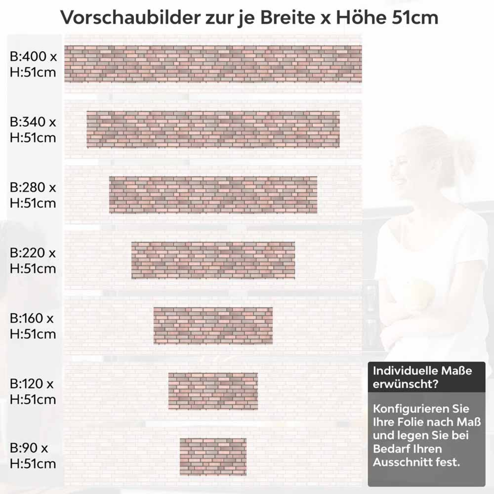 Küchenrückwand Folie Sanfte Rosé Ziegeloptik - Charmante Nuancen Höhe 51cm
