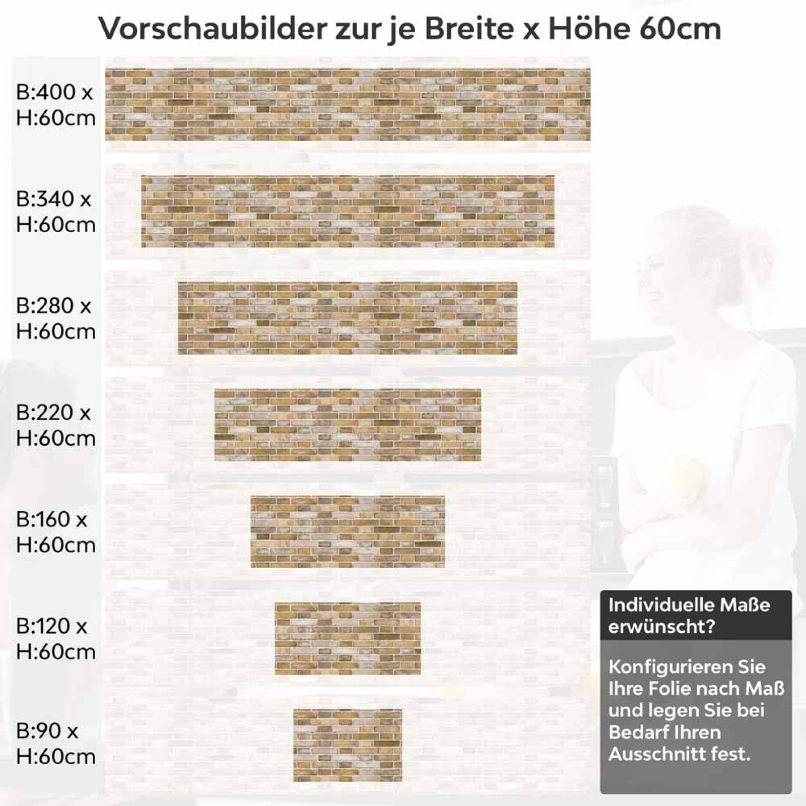 Küchenrückwand Folie Steinmauer - Ziegel für den Landhaus-Chic Höhe 60cm