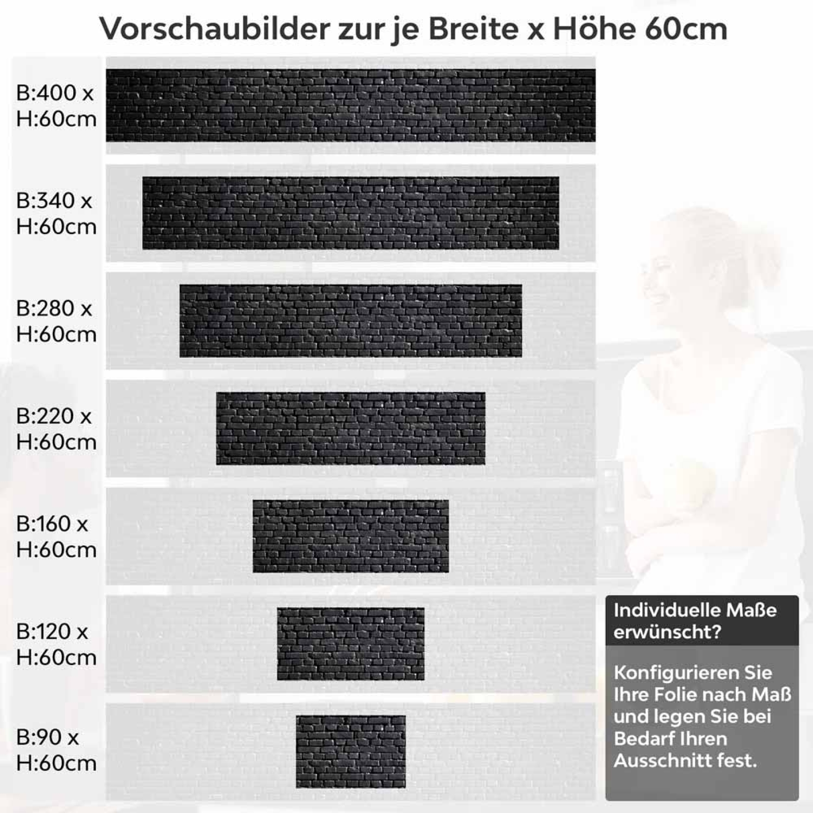 Küchenrückwand Folie Schwarze Backsteine Höhe 60cm