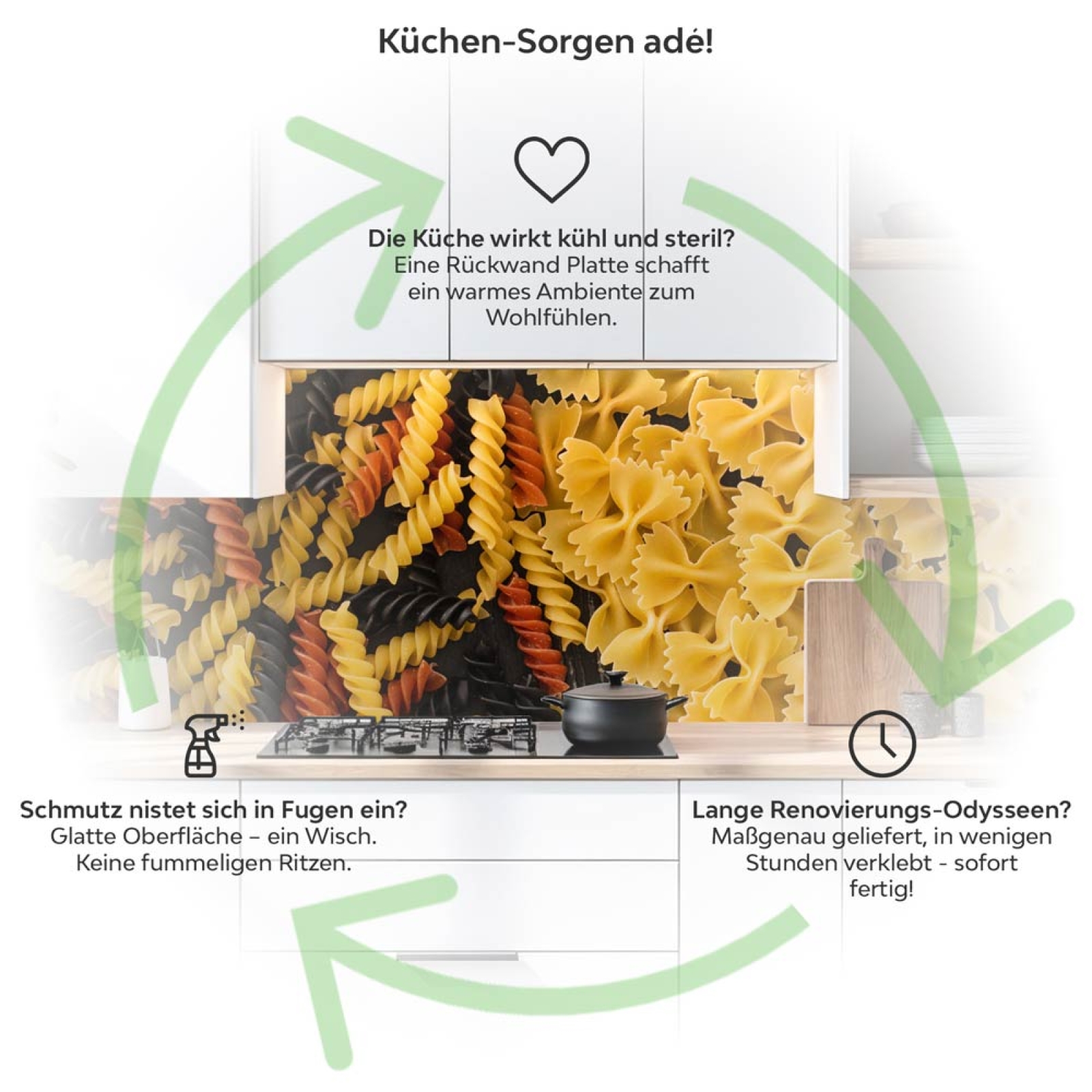 Küchenrückwand Platte Bunte Pasta Italienische Nudel Produktdetailbild 1: Küchen-Sorgen ade!