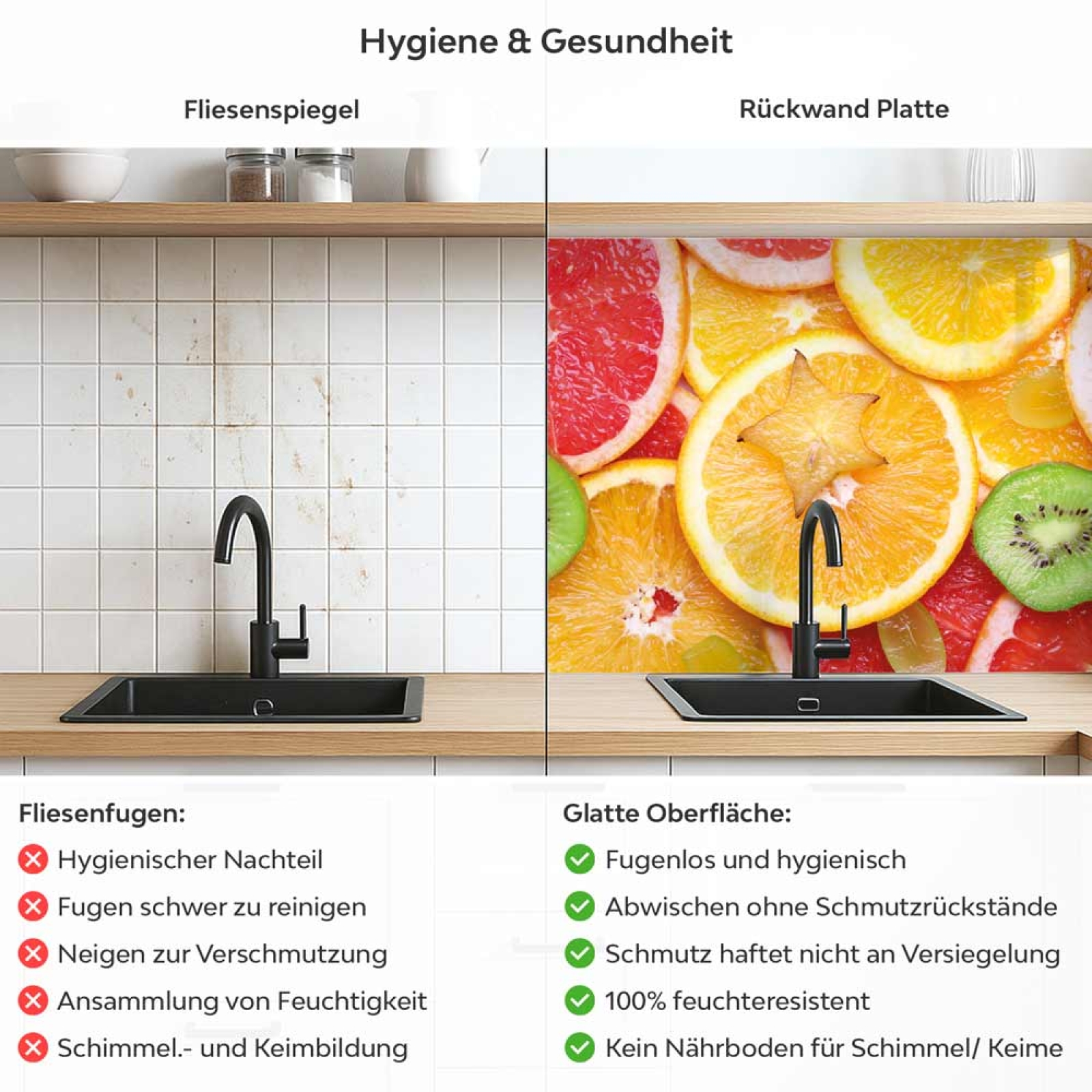 Küchenrückwand Platte Citrus Fructus Produktdetailbild 2: Hygiene und Gesundheit!