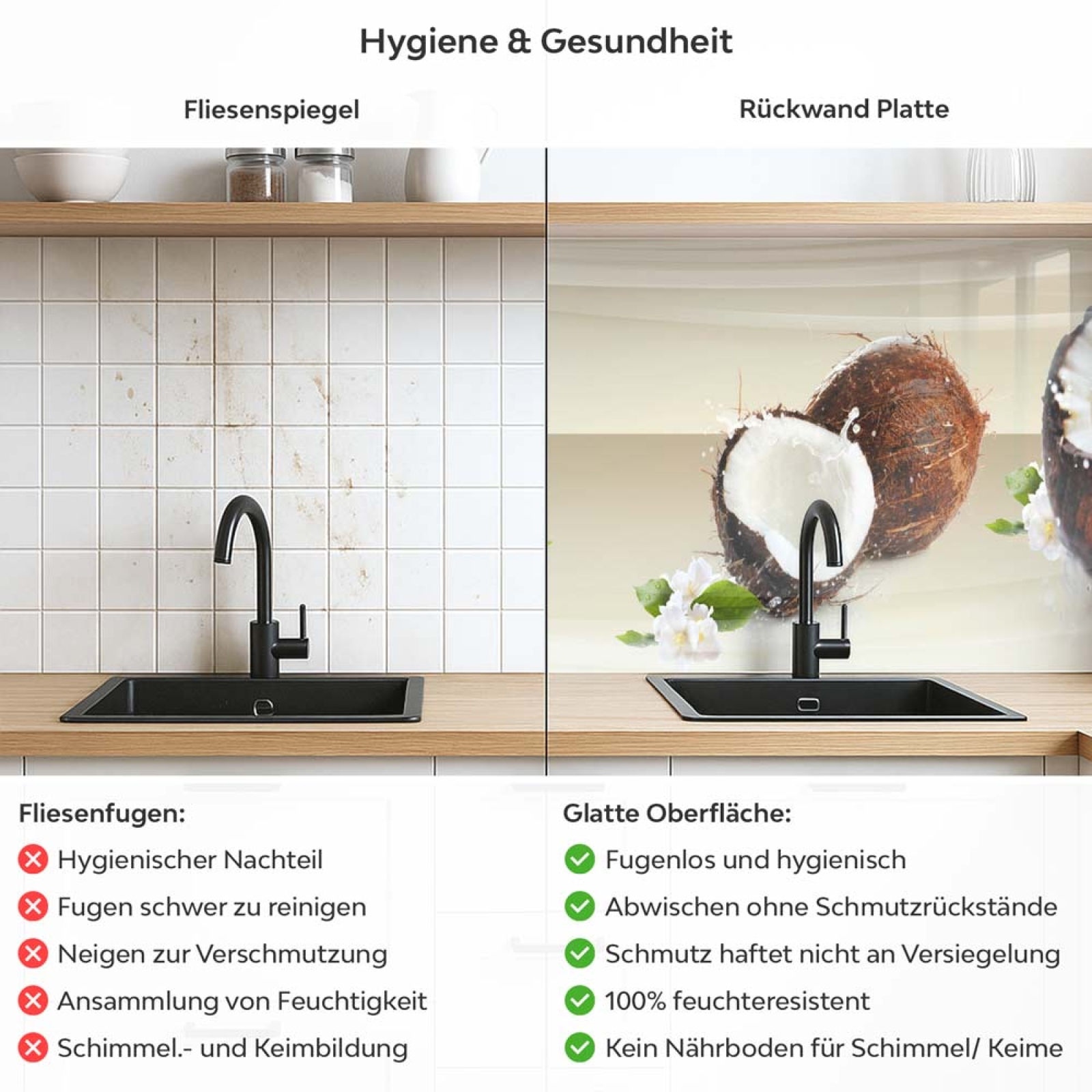 Küchenrückwand Platte Coconuts Produktdetailbild 2: Hygiene und Gesundheit!