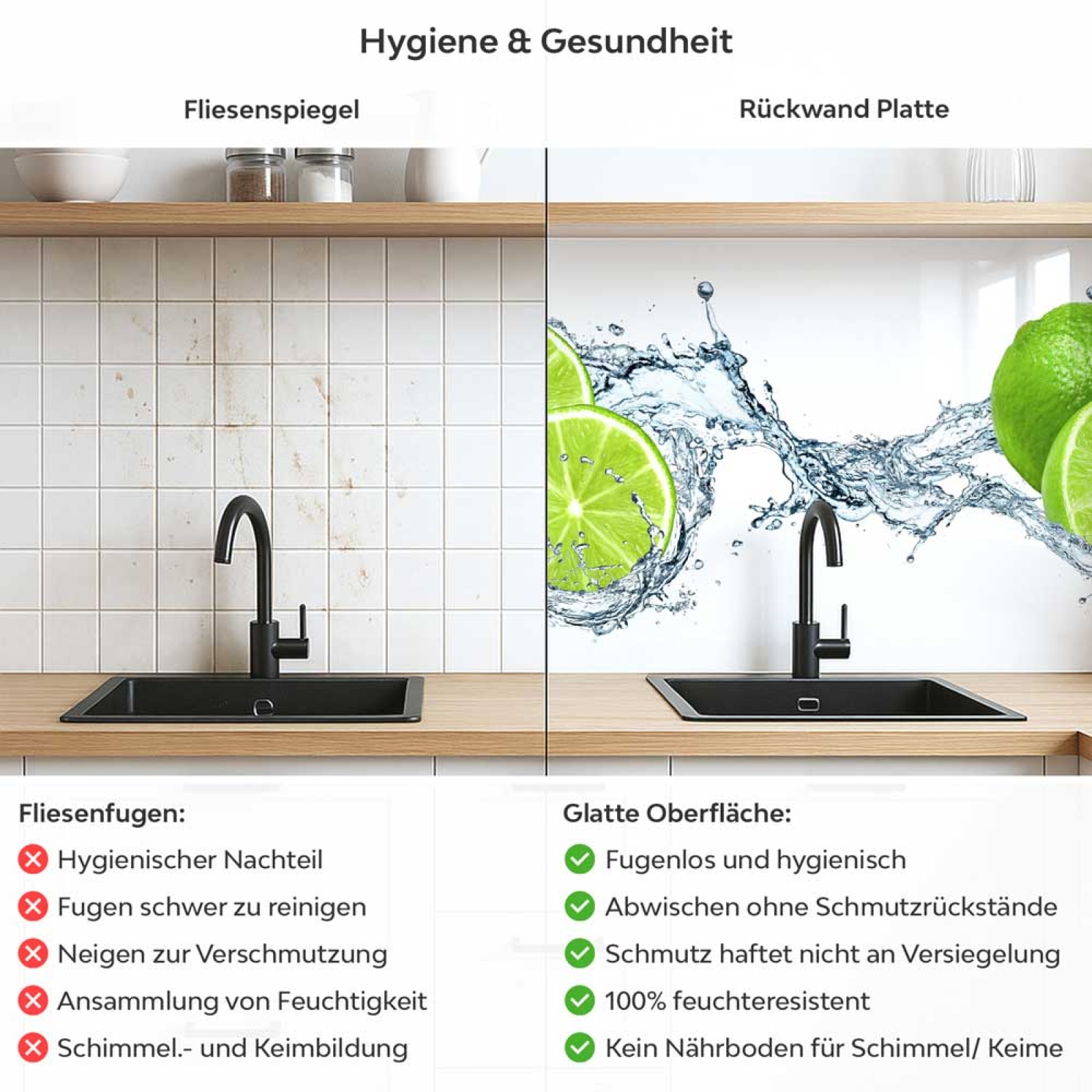 Küchenrückwand Platte Limetten Splash Produktdetailbild 2: Hygiene und Gesundheit!