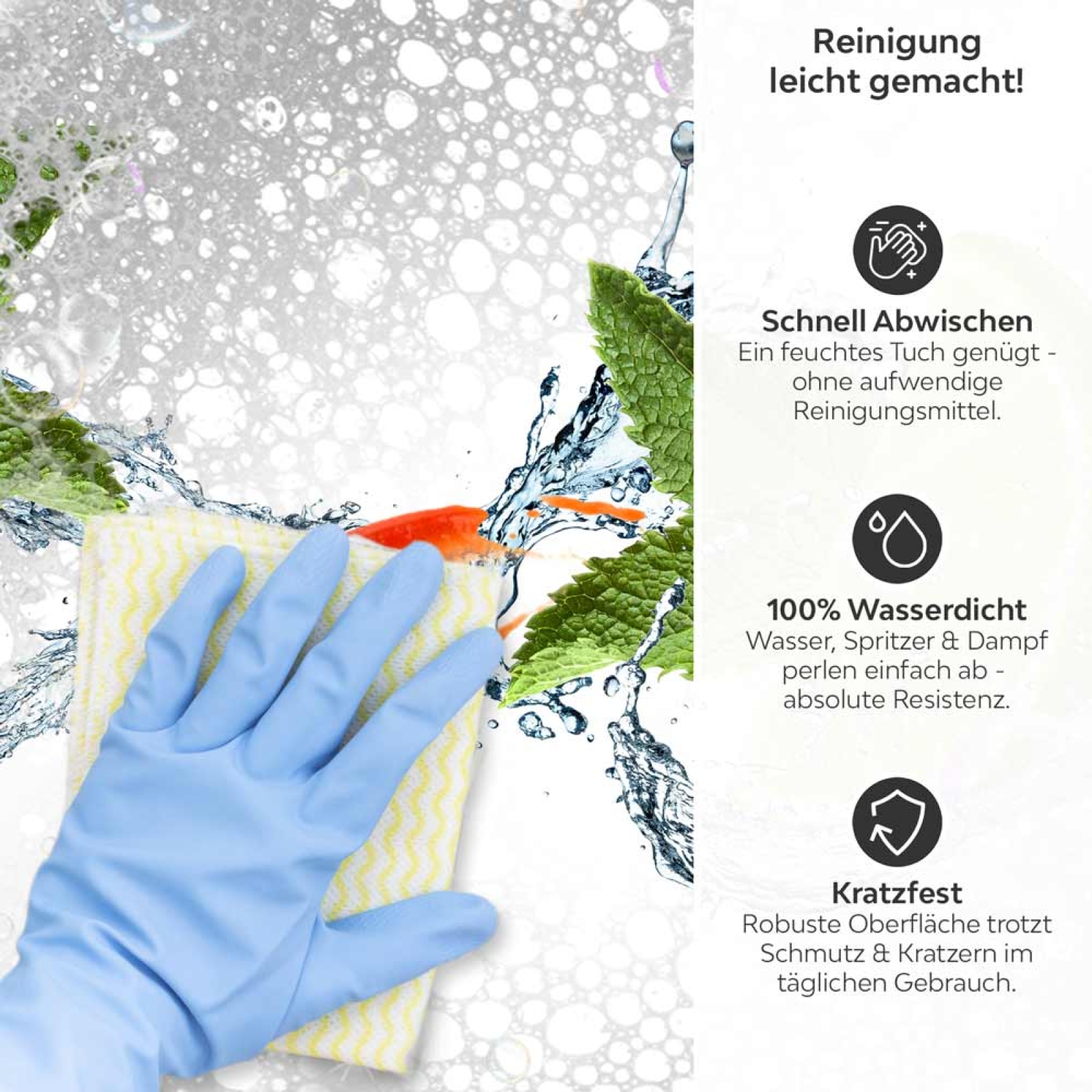 Küchenrückwand Platte Limetten Splash Produktdetailbild 3: Reinigung leicht gemacht!