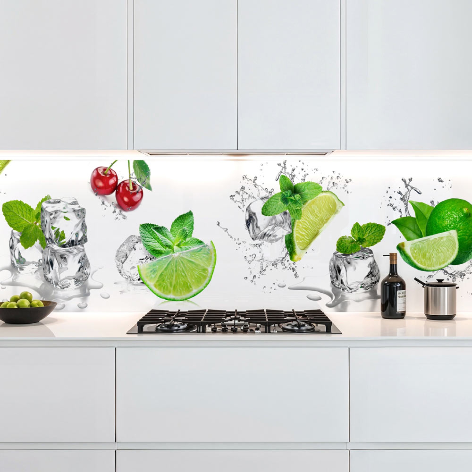 Küchenrückwand Platte Spritzige Limetten & Kirschen Hauptbild 1