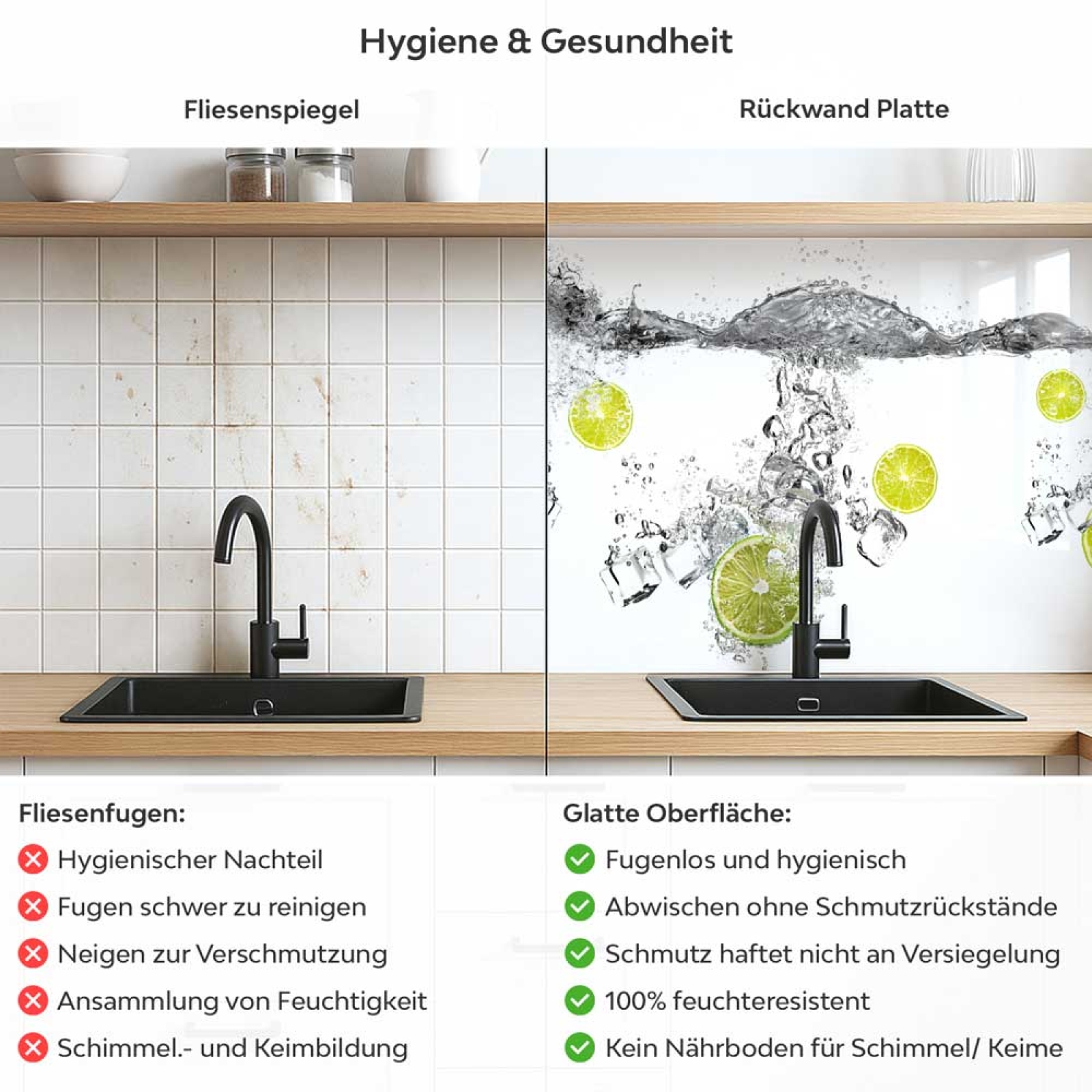 Küchenrückwand Platte Lime Splash Produktdetailbild 2: Hygiene und Gesundheit!
