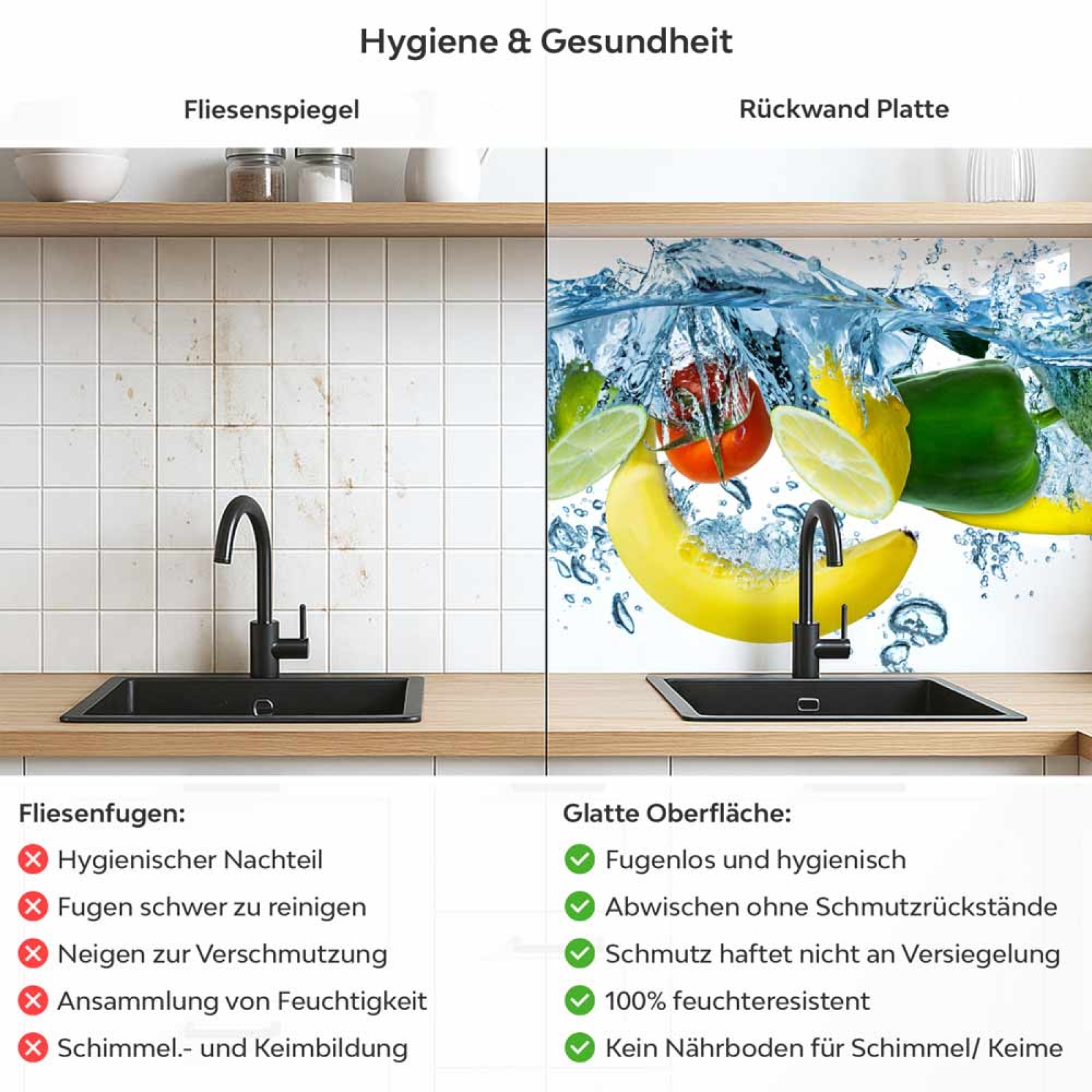 Küchenrückwand Platte Obst Splash Produktdetailbild 2: Hygiene und Gesundheit!