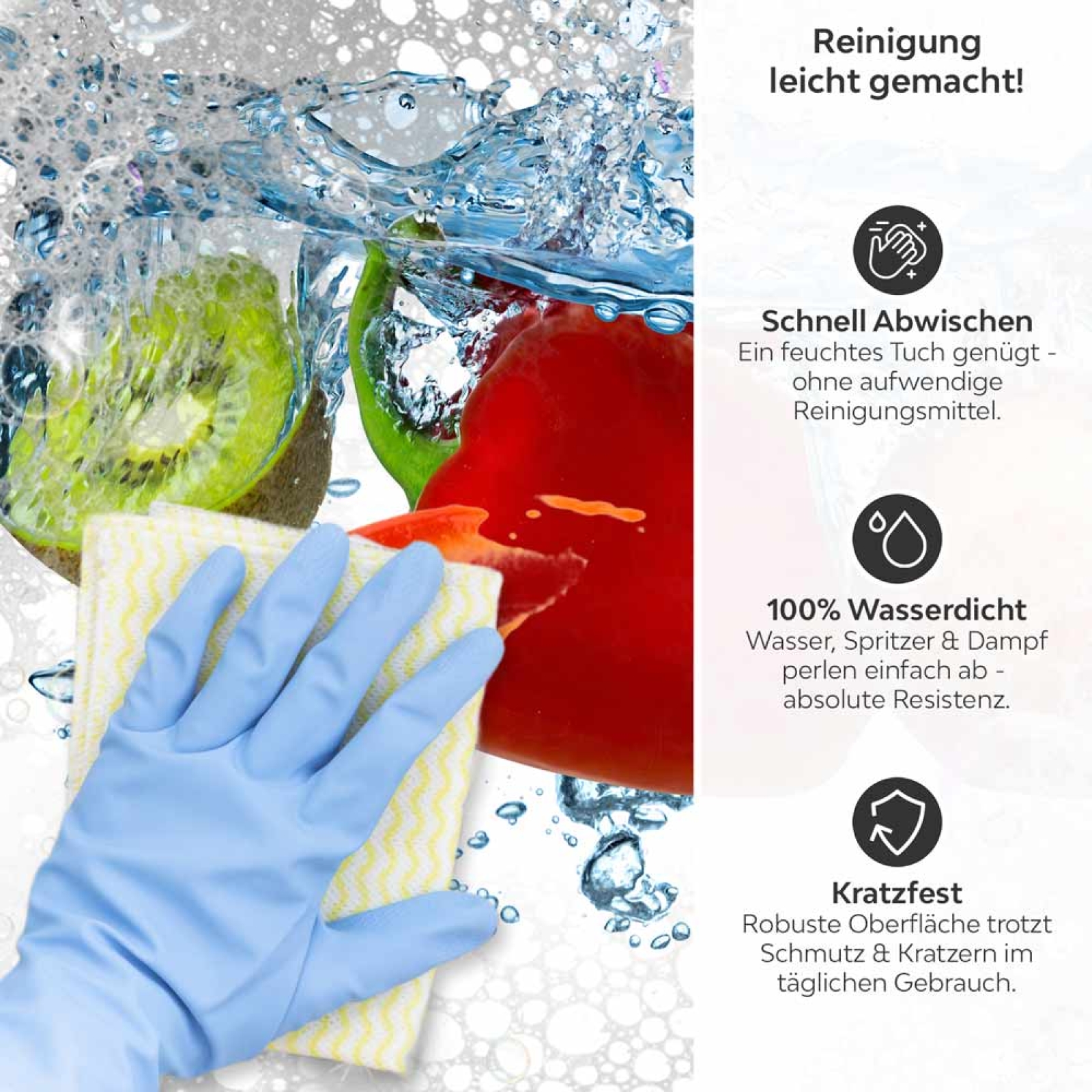 Küchenrückwand Platte Obst Splash Produktdetailbild 3: Reinigung leicht gemacht!
