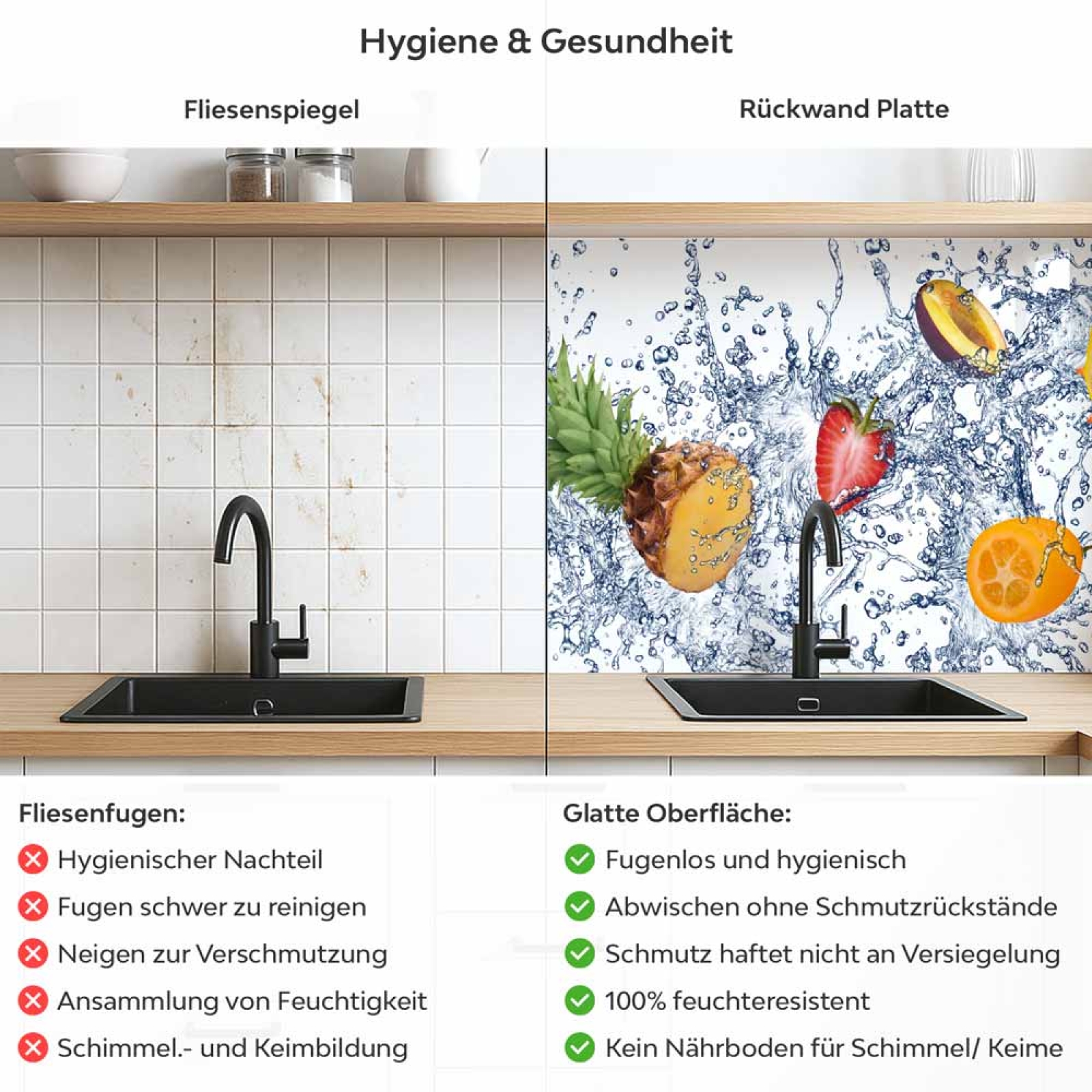 Küchenrückwand Platte Splashy Fruits Produktdetailbild 2: Hygiene und Gesundheit!