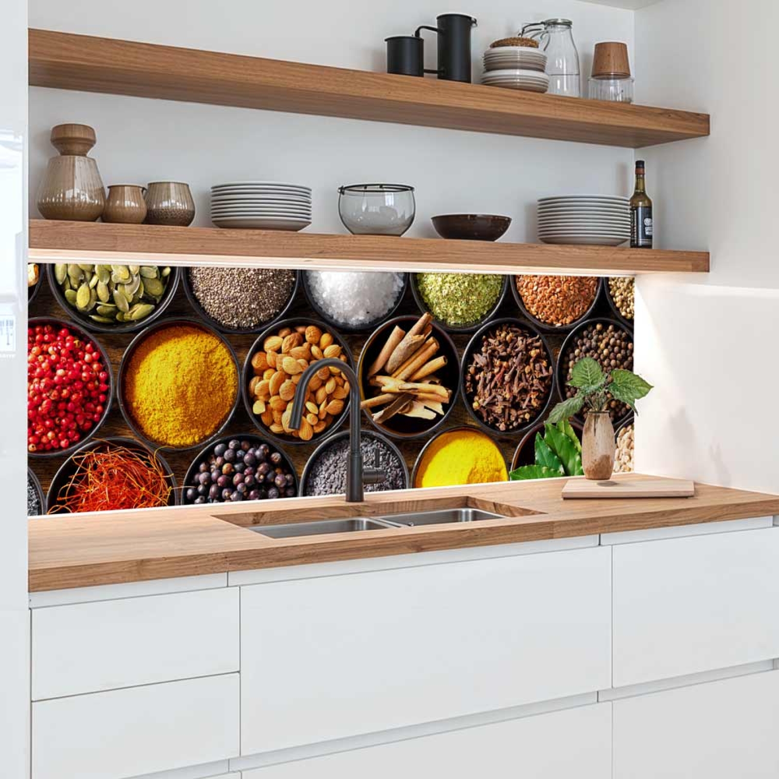 Küchenrückwand Platte Gewürz‑Bowls mit Nüssen & Samen Hauptbild 1
