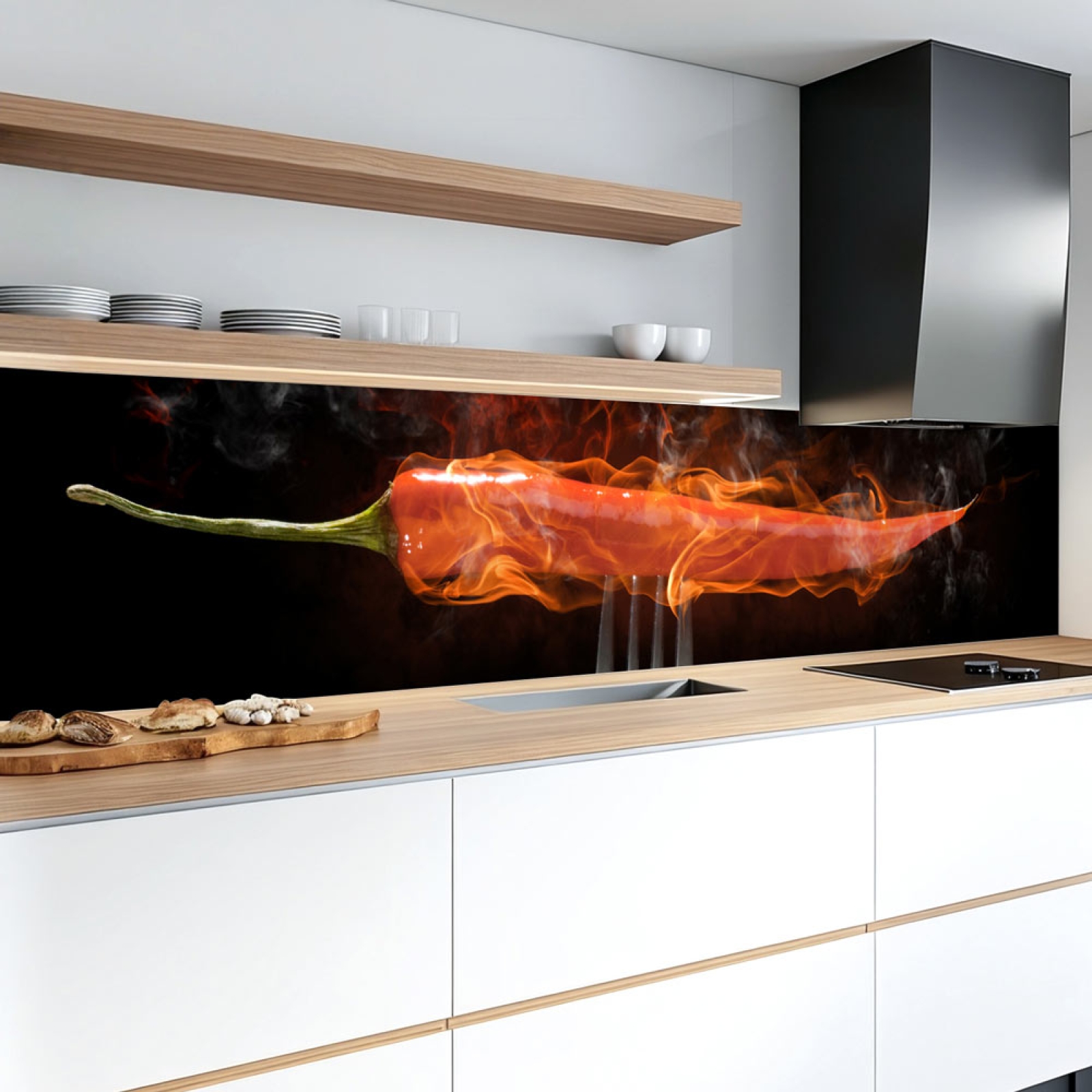 Küchenrückwand Platte Chili­ Peperoni in Flammen Hauptbild 1