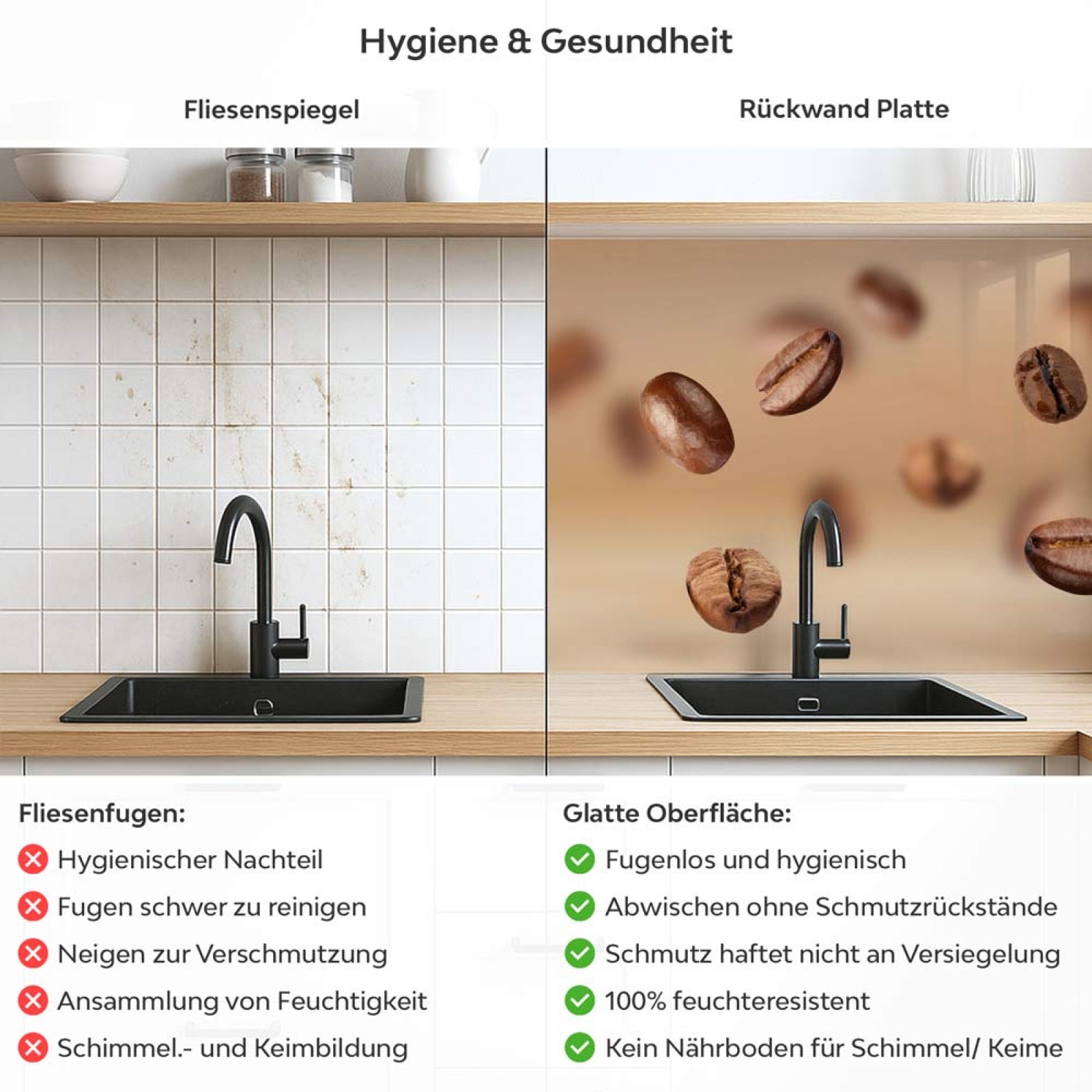 Küchenrückwand Platte Mokka Bohnen Motion Produktdetailbild 2: Hygiene und Gesundheit!