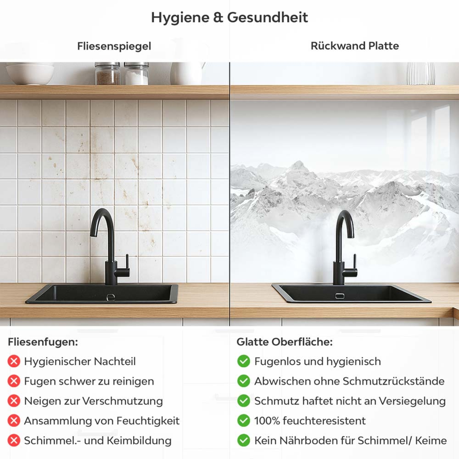 Küchenrückwand Platte Weiße Berge Produktdetailbild 2: Hygiene und Gesundheit!