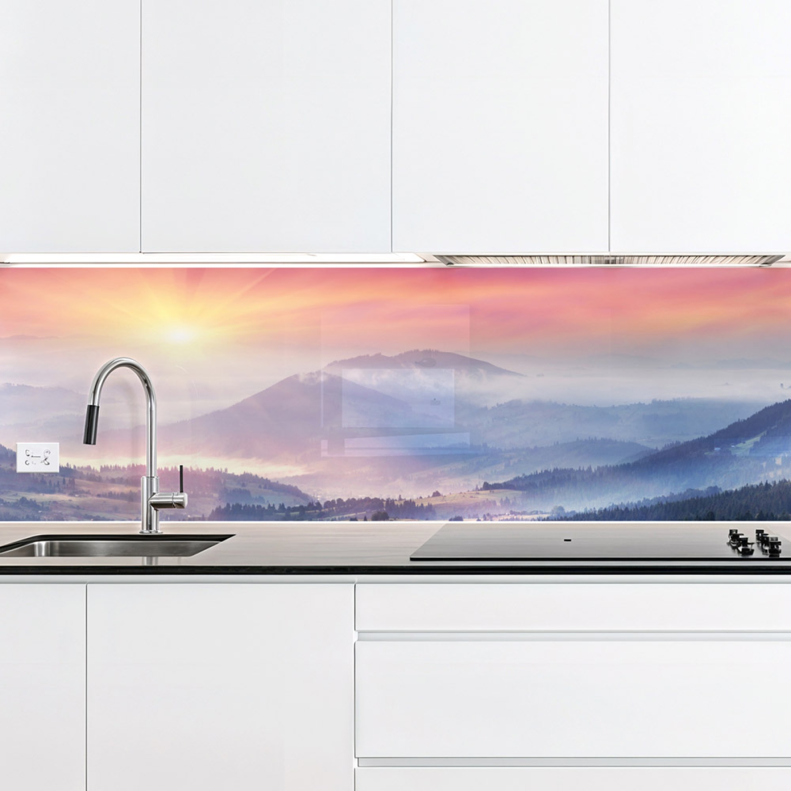 Küchenrückwand Platte Morgentlicher Bergblick im Nebel Artikelbild 2