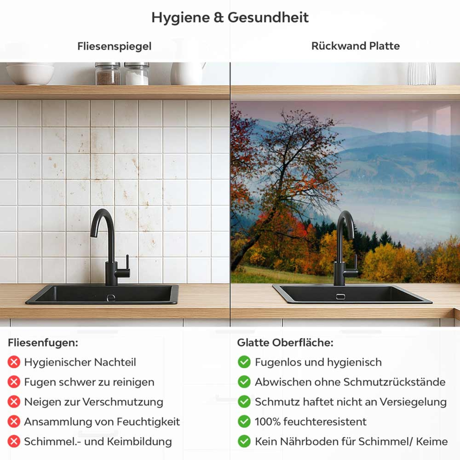 Küchenrückwand Platte Weite Weide Produktdetailbild 2: Hygiene und Gesundheit!