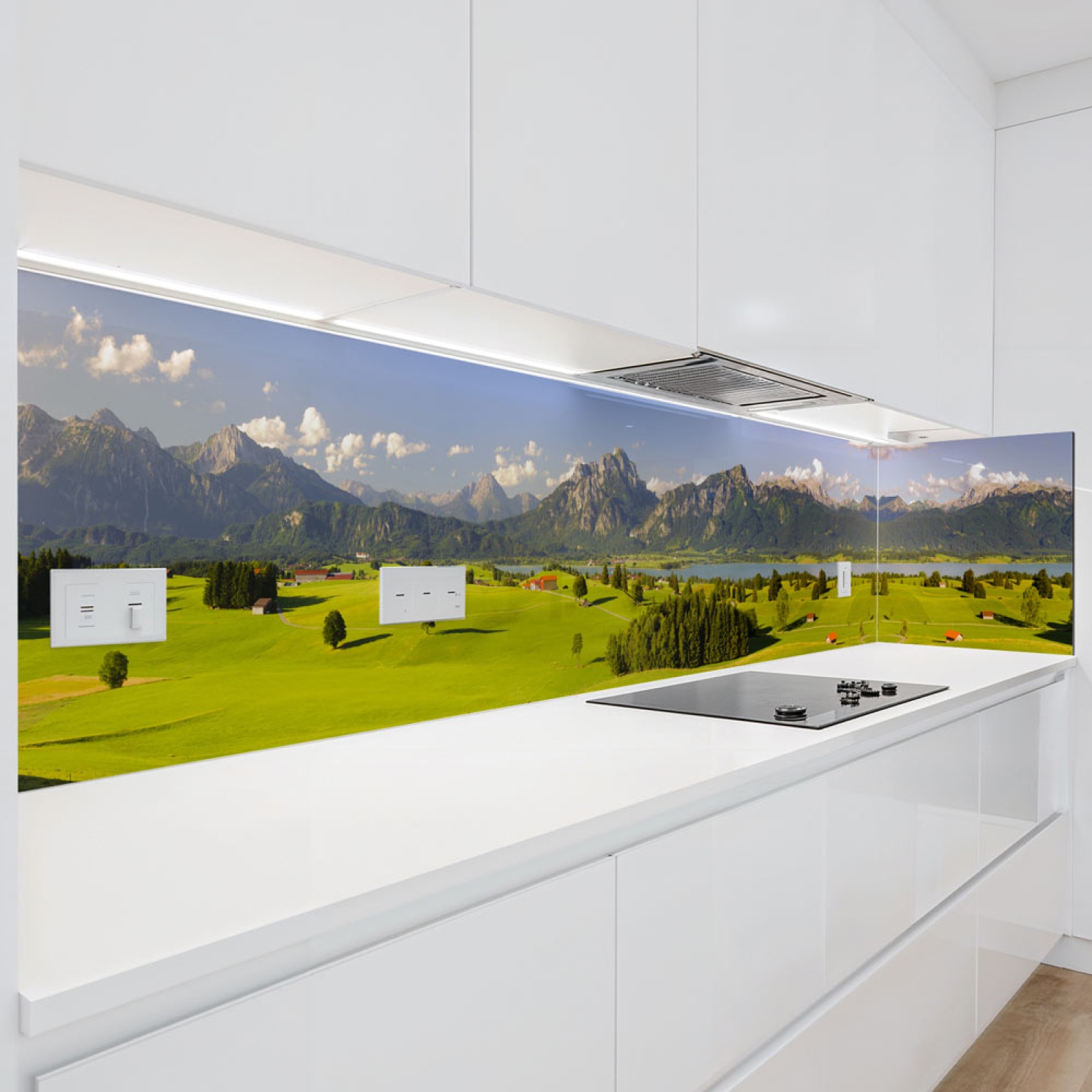 Küchenrückwand Platte Grüne Weide & Bergpanorama Hauptbild 1