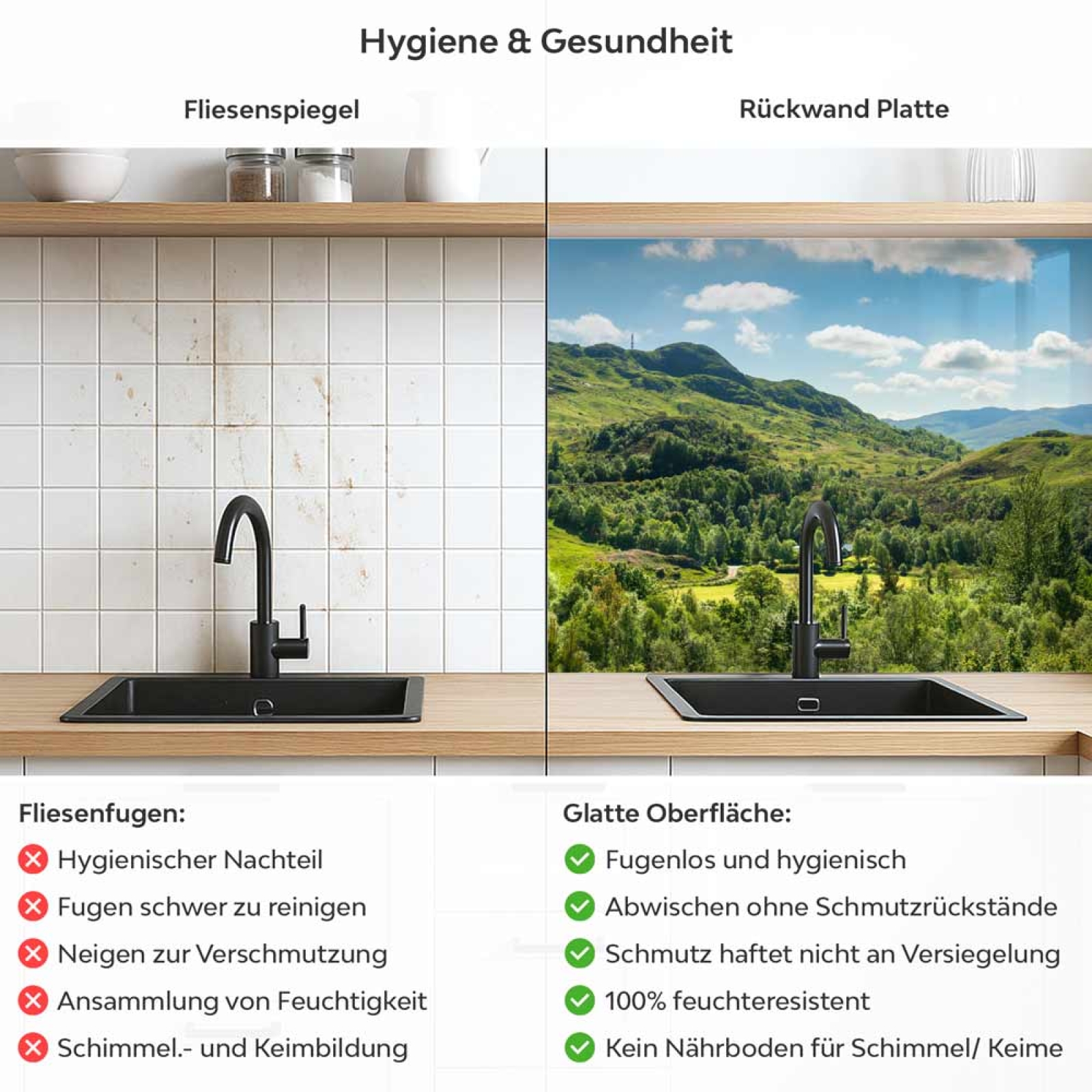 Küchenrückwand Platte Zugreise im Grünen Tal Produktdetailbild 2: Hygiene und Gesundheit!