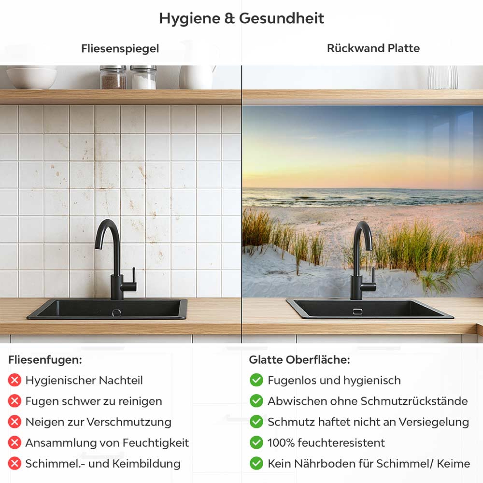 Küchenrückwand Platte Dünentraum Produktdetailbild 2: Hygiene und Gesundheit!