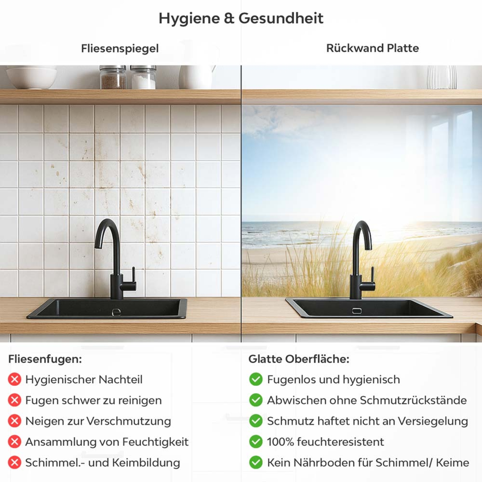 Küchenrückwand Platte Dünen am Ostsee Produktdetailbild 2: Hygiene und Gesundheit!