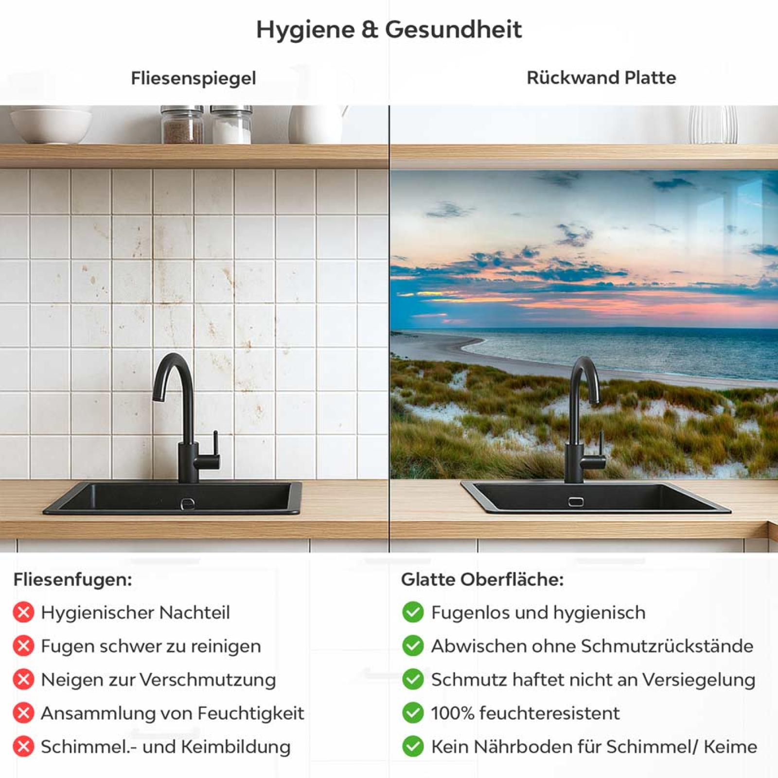 Küchenrückwand Platte Dünen, Leuchtturm & Meer Produktdetailbild 2: Hygiene und Gesundheit!