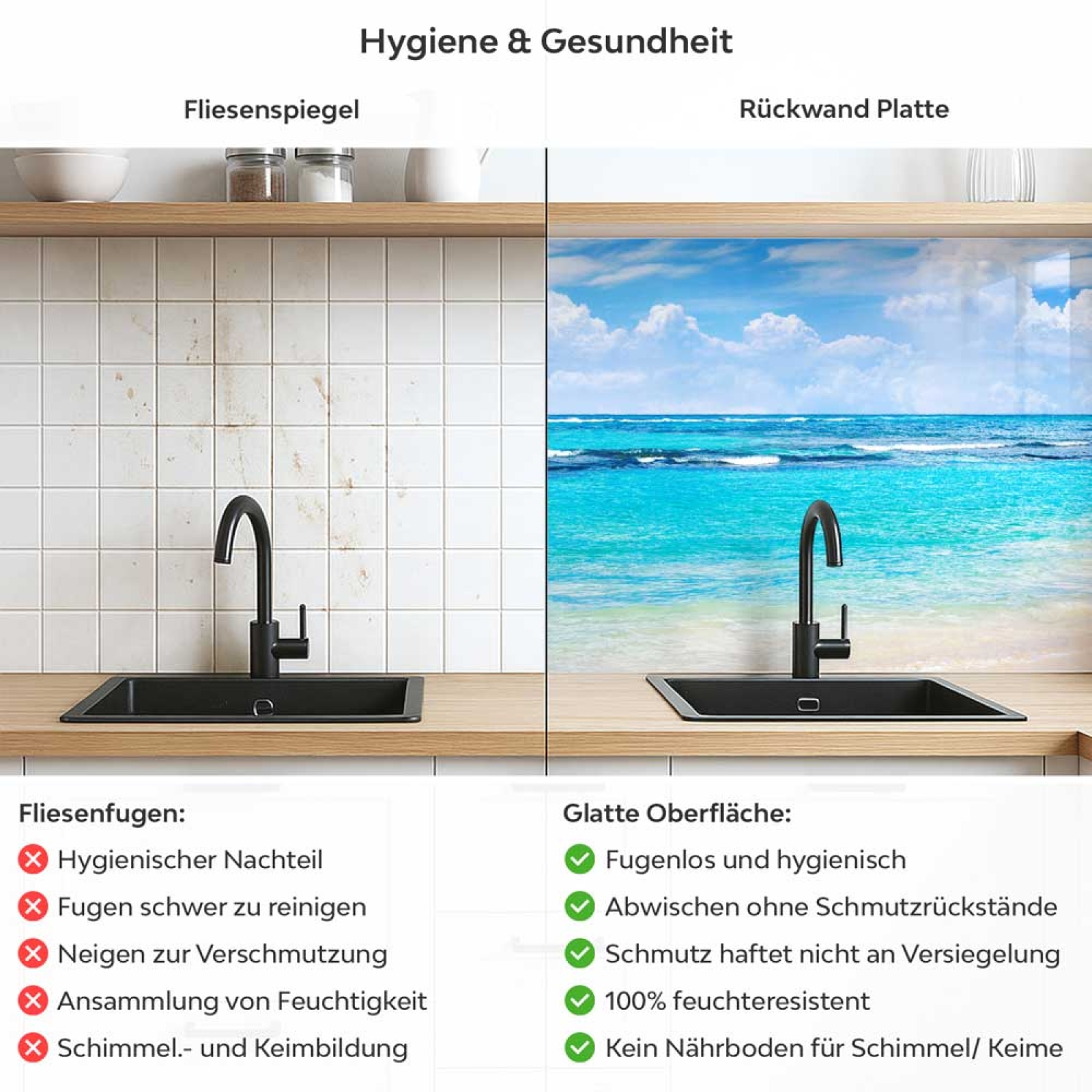 Küchenrückwand Platte Strand & Meer in Himmlischen Farben Produktdetailbild 2: Hygiene und Gesundheit!