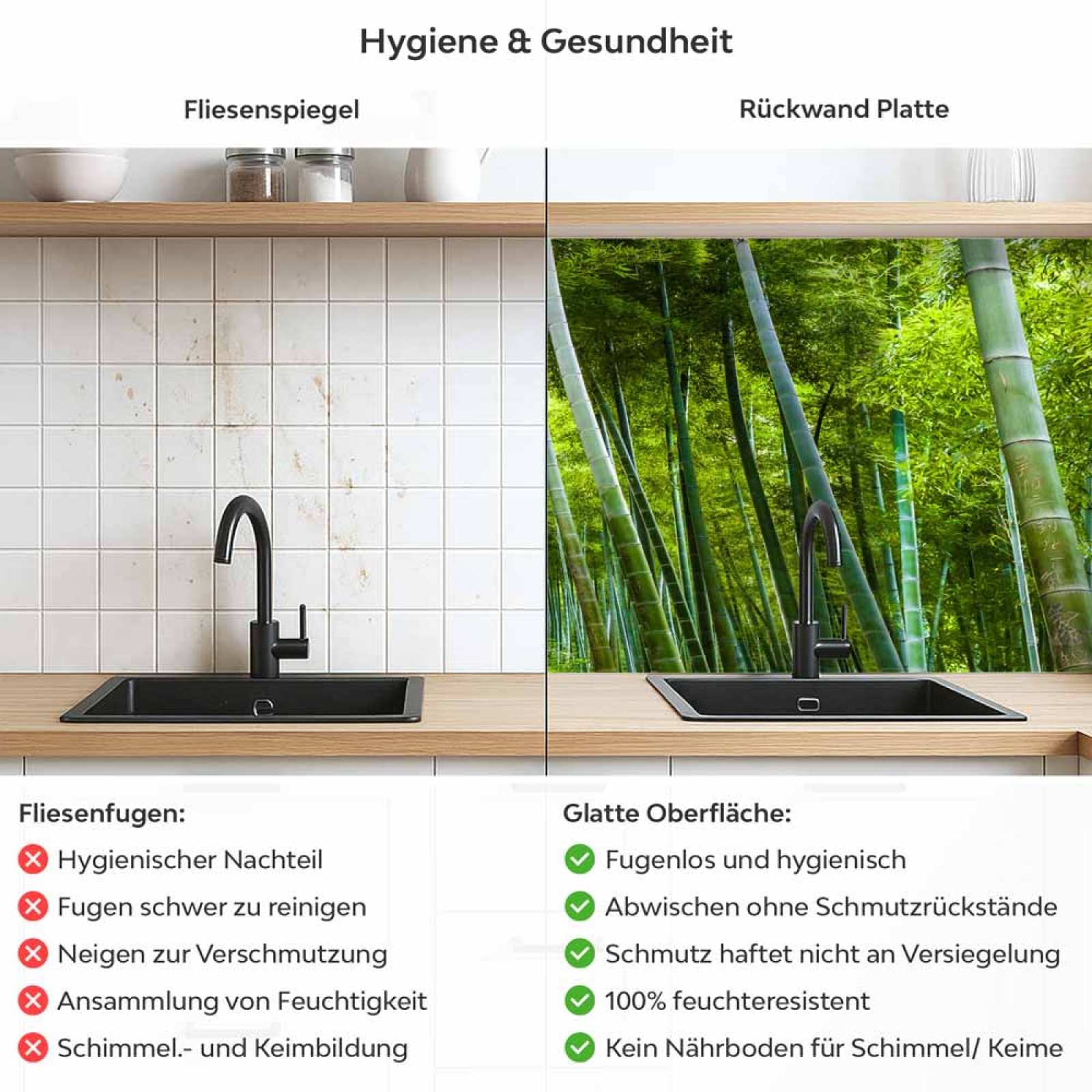 Küchenrückwand Platte Bambuswald Fernöstliches Flair Produktdetailbild 2: Hygiene und Gesundheit!