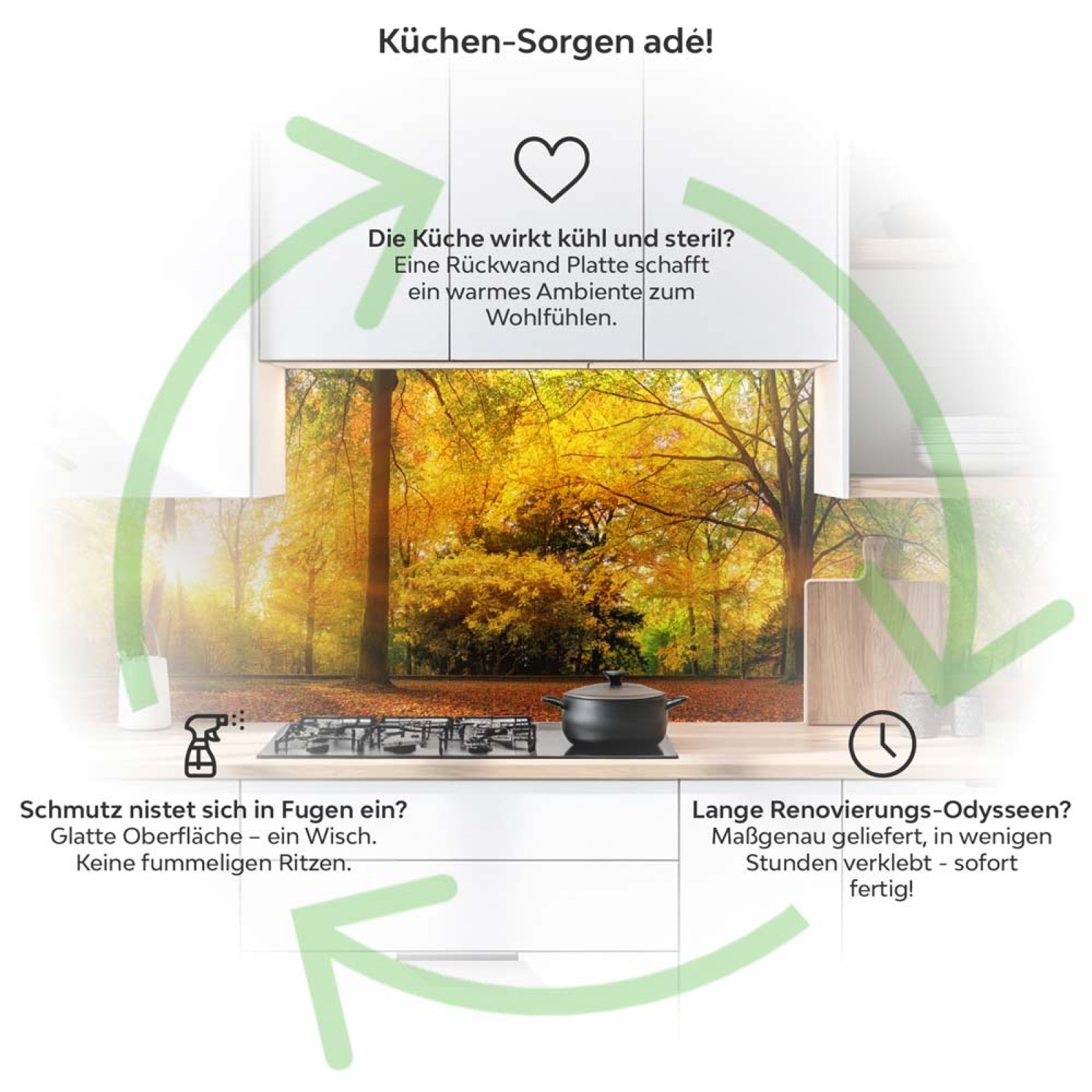 Küchenrückwand Platte Herbstlicher Wald Produktdetailbild 1: Küchen-Sorgen ade!