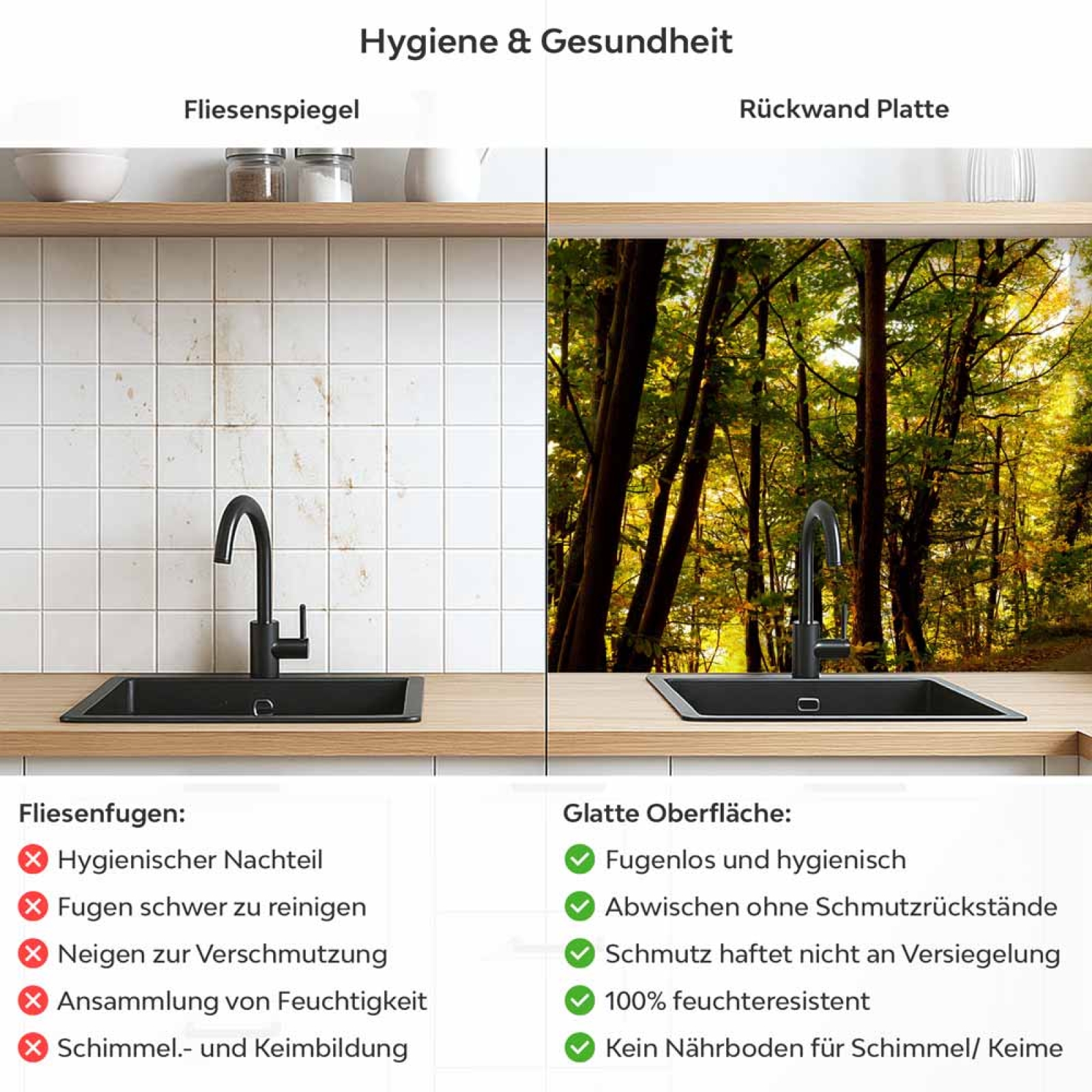 Küchenrückwand Platte Waldallee im Herbst Produktdetailbild 2: Hygiene und Gesundheit!