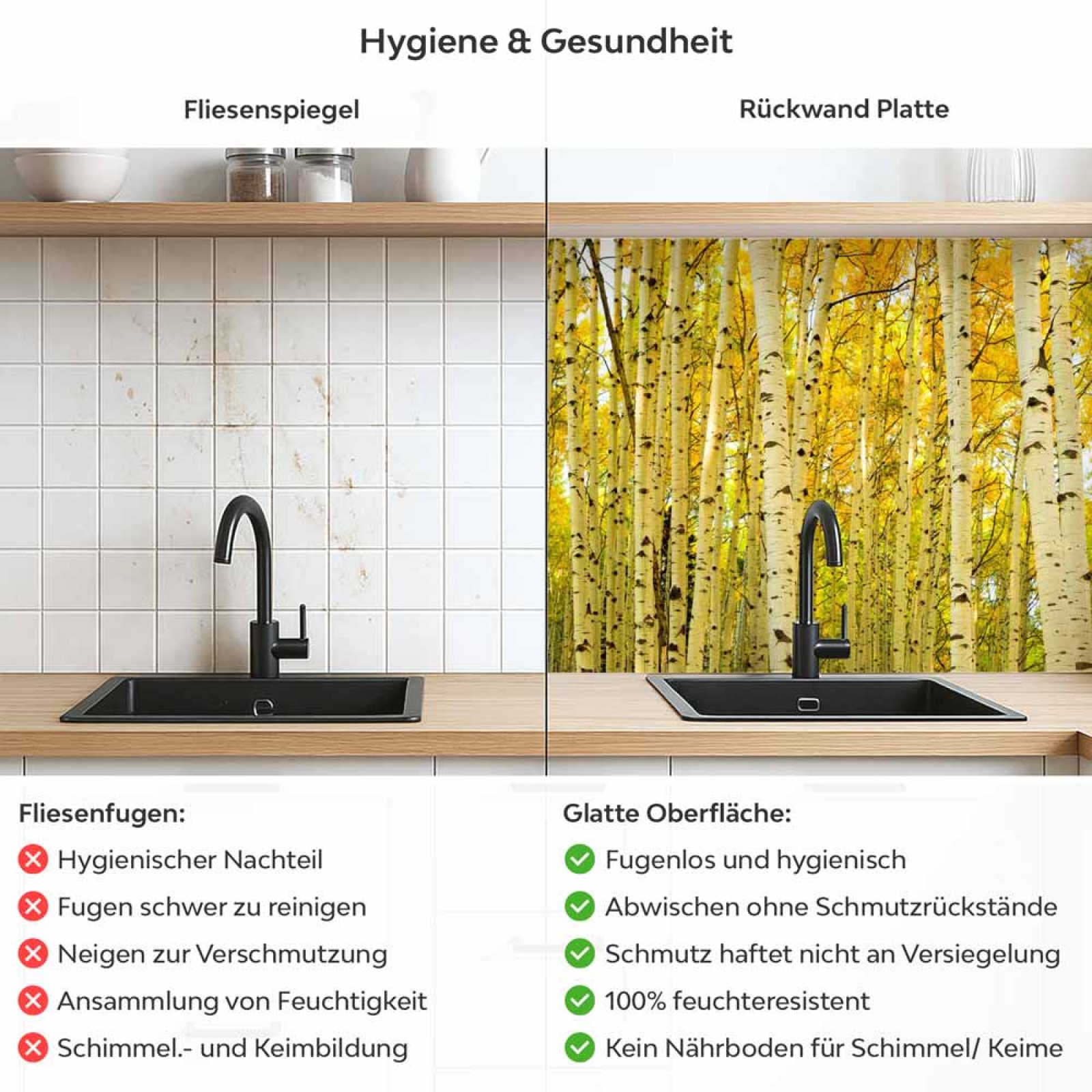 Küchenrückwand Platte Birkenwald Produktdetailbild 2: Hygiene und Gesundheit!