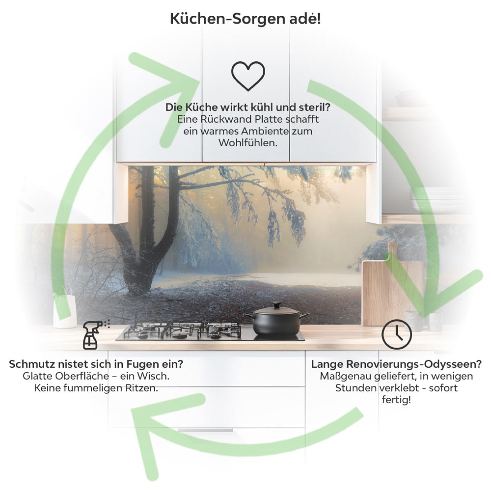 Küchenrückwand Platte Mystischer Winterwald Produktdetailbild 1: Küchen-Sorgen ade!