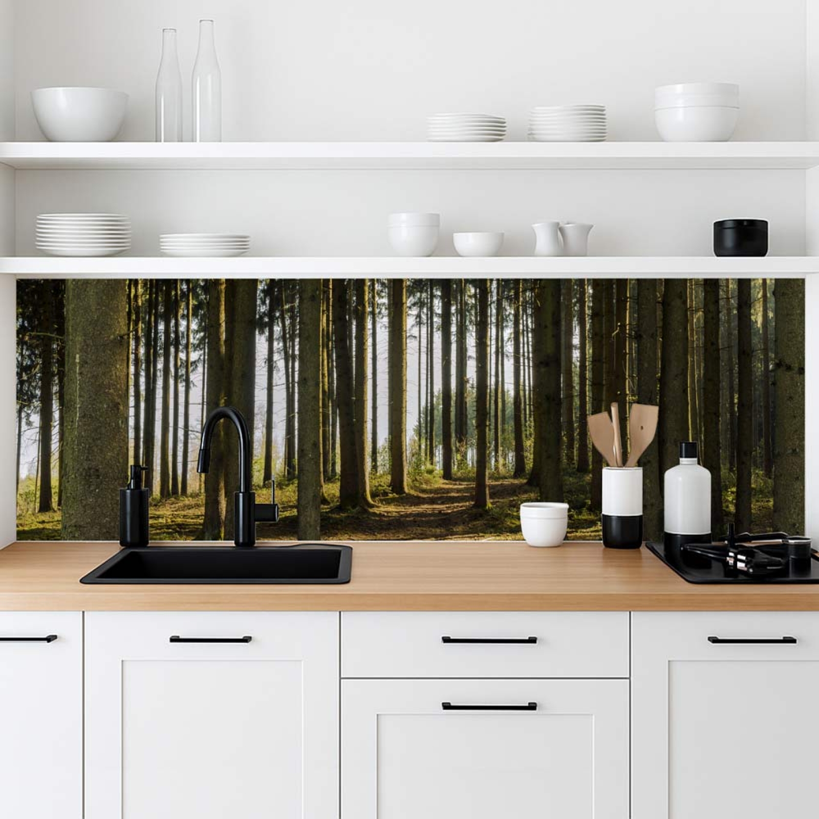 Küchenrückwand Platte Nadelwald im Lichtspiel der Natur Hauptbild 1