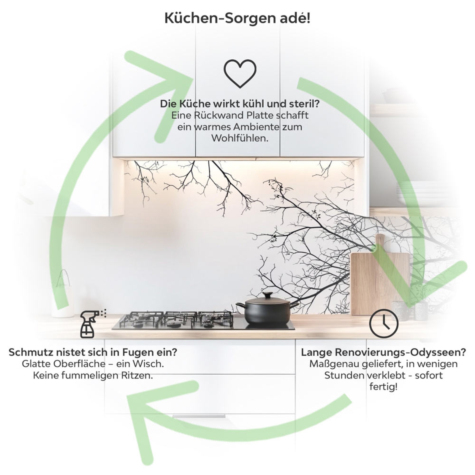 Küchenrückwand Platte  Filigrane Baum Äste Produktdetailbild 1: Küchen-Sorgen ade!
