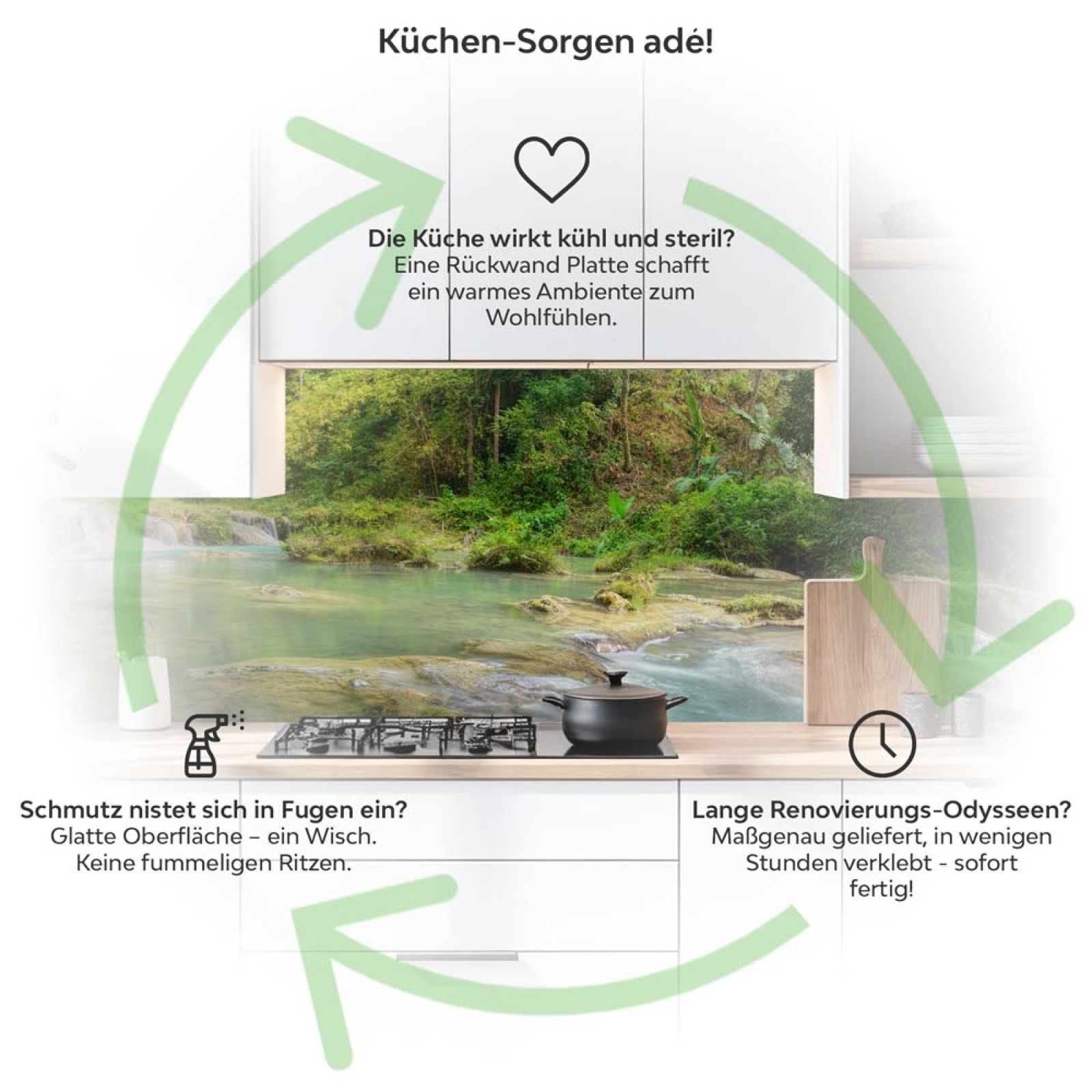 Küchenrückwand Platte Wasserfall im Regenwald Produktdetailbild 1: Küchen-Sorgen ade!