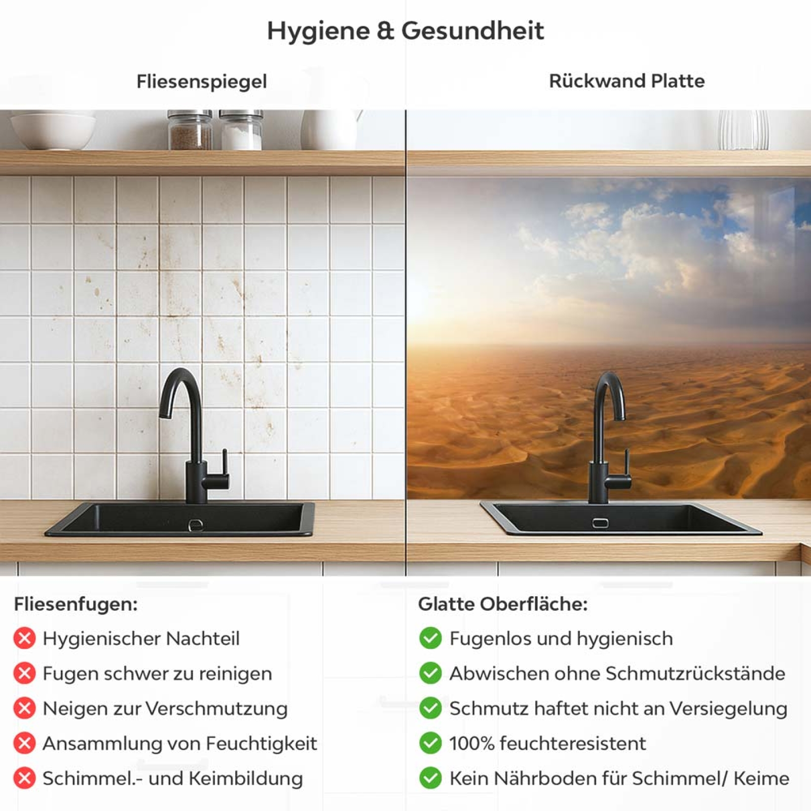 Küchenrückwand Platte Die Wüste von Death Valley Produktdetailbild 2: Hygiene und Gesundheit!