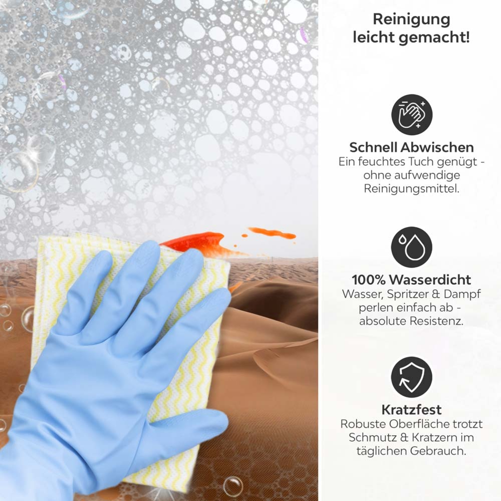 Küchenrückwand Platte Unendliches Dünenmeer Produktdetailbild 3: Reinigung leicht gemacht!