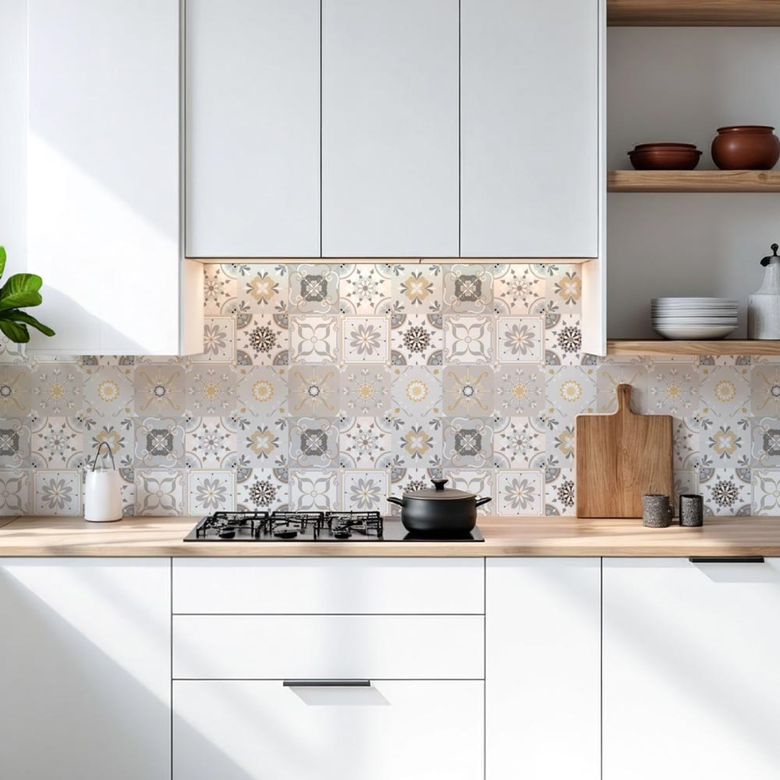 Küchenrückwand Platte Sanftes Beige Patchwork Mosaik Hauptbild 1