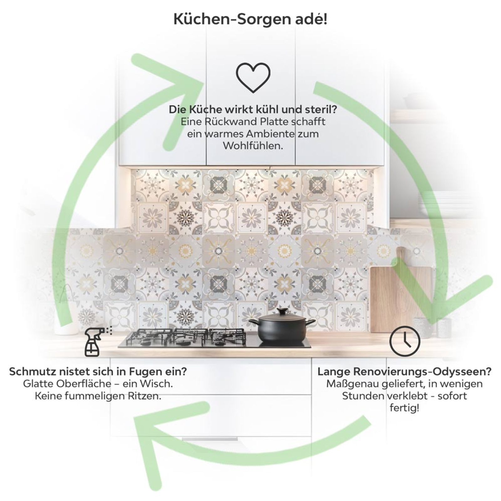 Küchenrückwand Platte Sanftes Beige Patchwork Mosaik Produktdetailbild 1: Küchen-Sorgen ade!