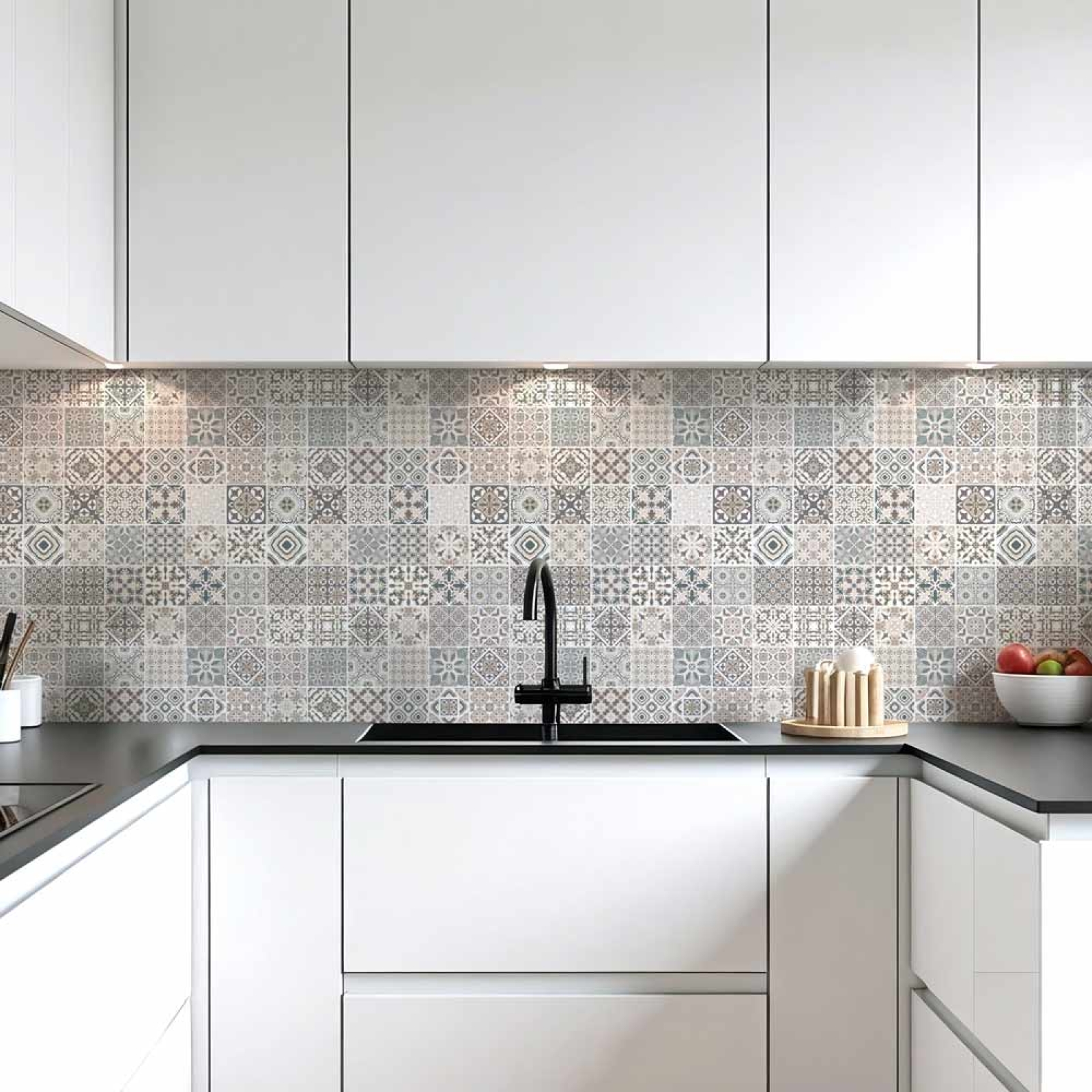 Küchenrückwand Platte Patchwork‑Design in Sandtönen Hauptbild 1