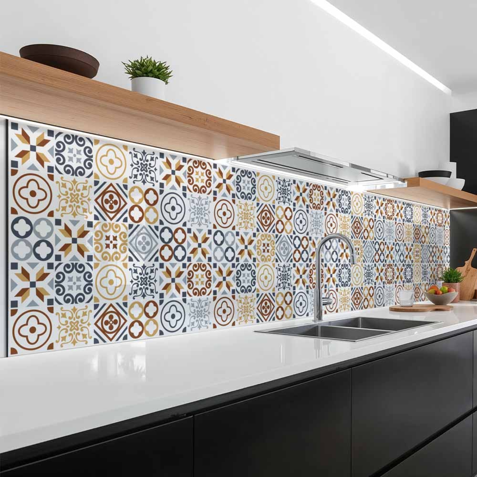 Küchenrückwand Platte Kupfer & Sonnengelbes Patchwork Design Artikelbild 1