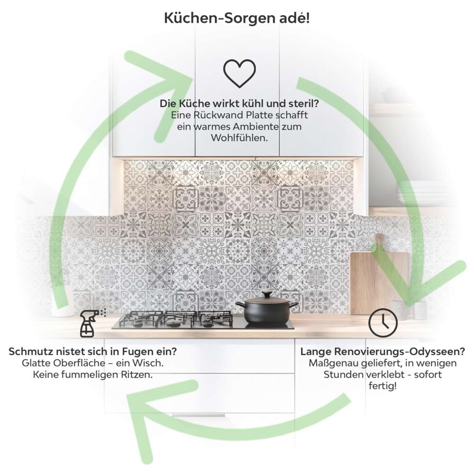 Küchenrückwand Platte Graue Patchwork Produktdetailbild 1: Küchen-Sorgen ade!