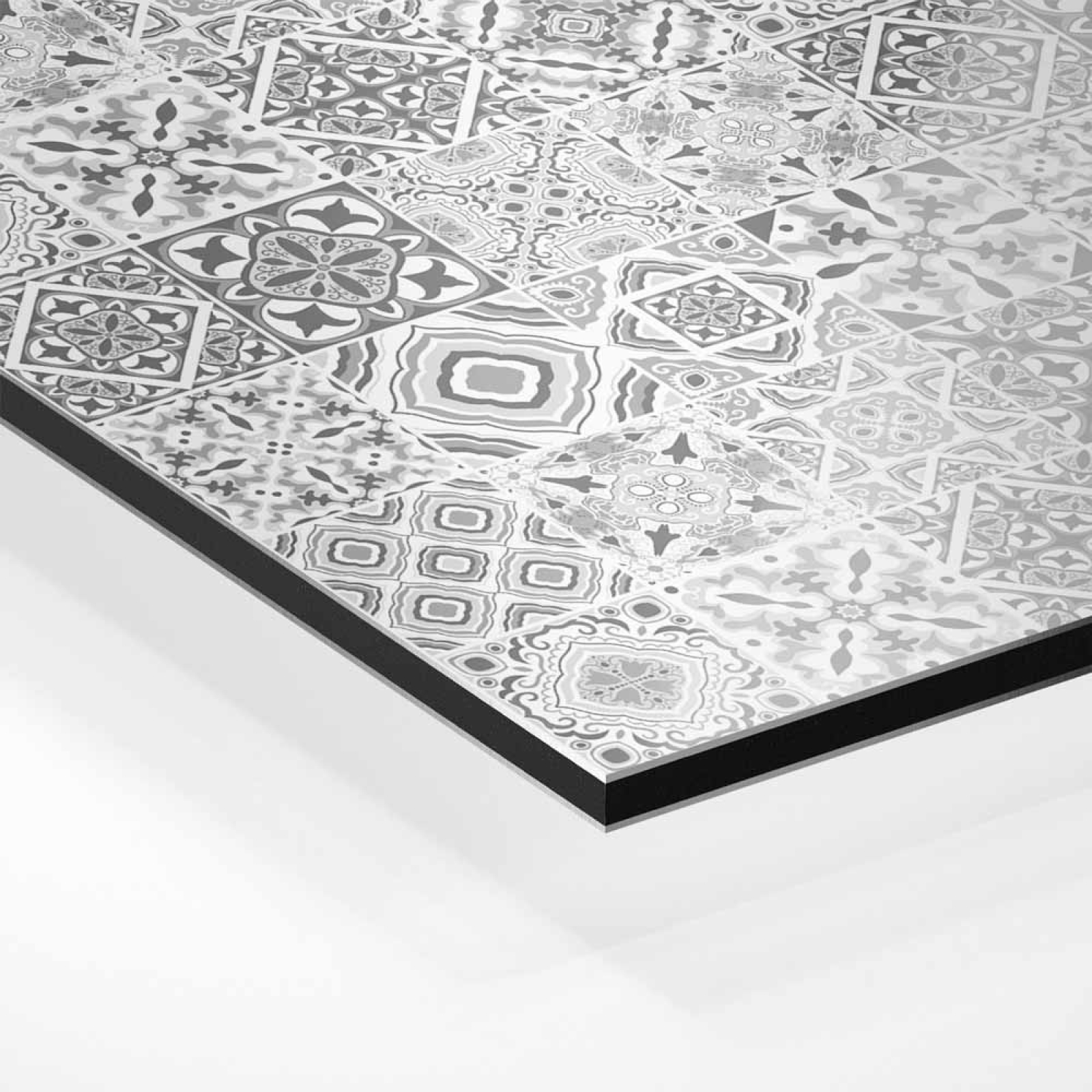 Küchenrückwand Platte Graue Kacheloptik im Azulejo‑Muster Hover-Bild