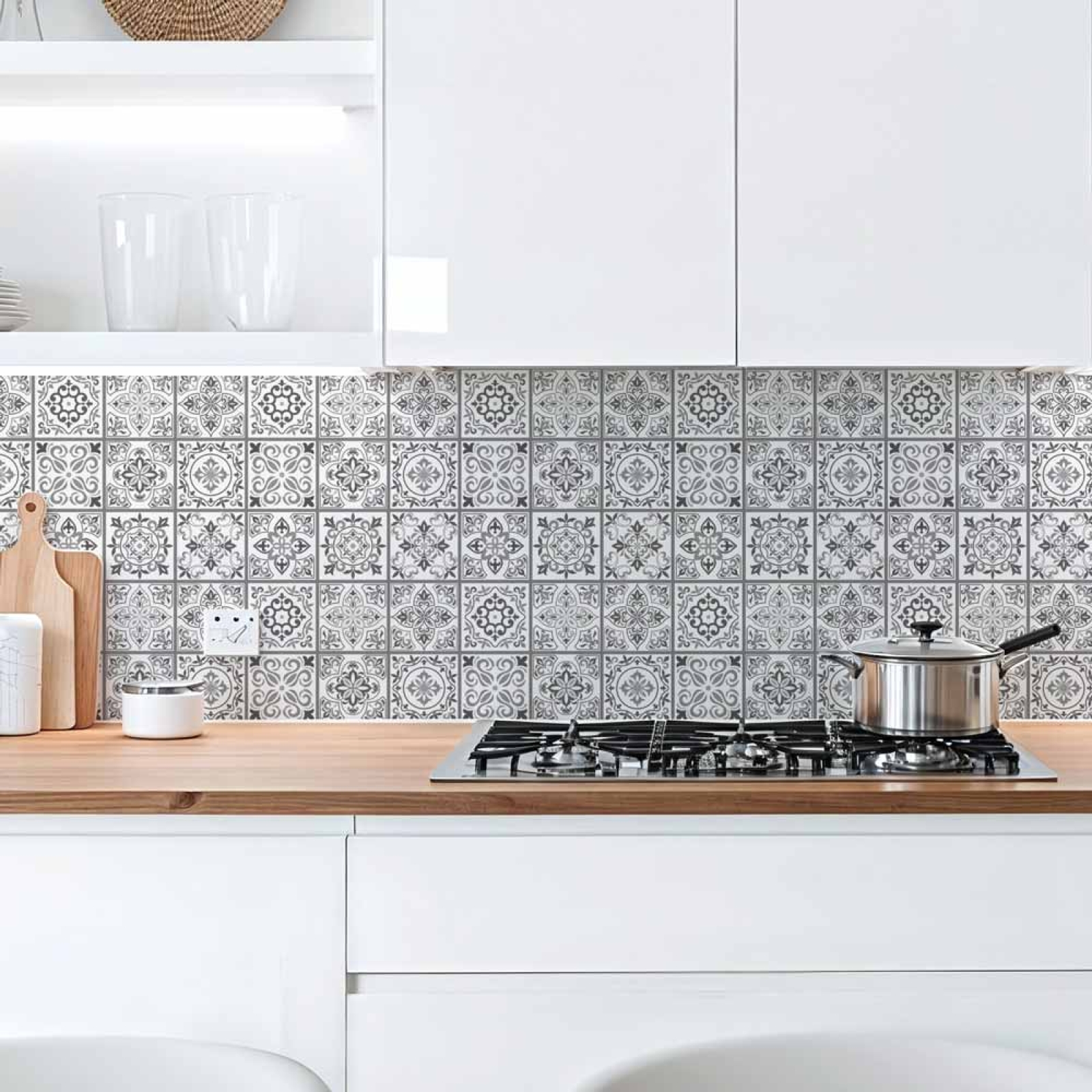 Küchenrückwand Platte Klassische Azulejo‑Kacheln in Grautönen Hauptbild 1