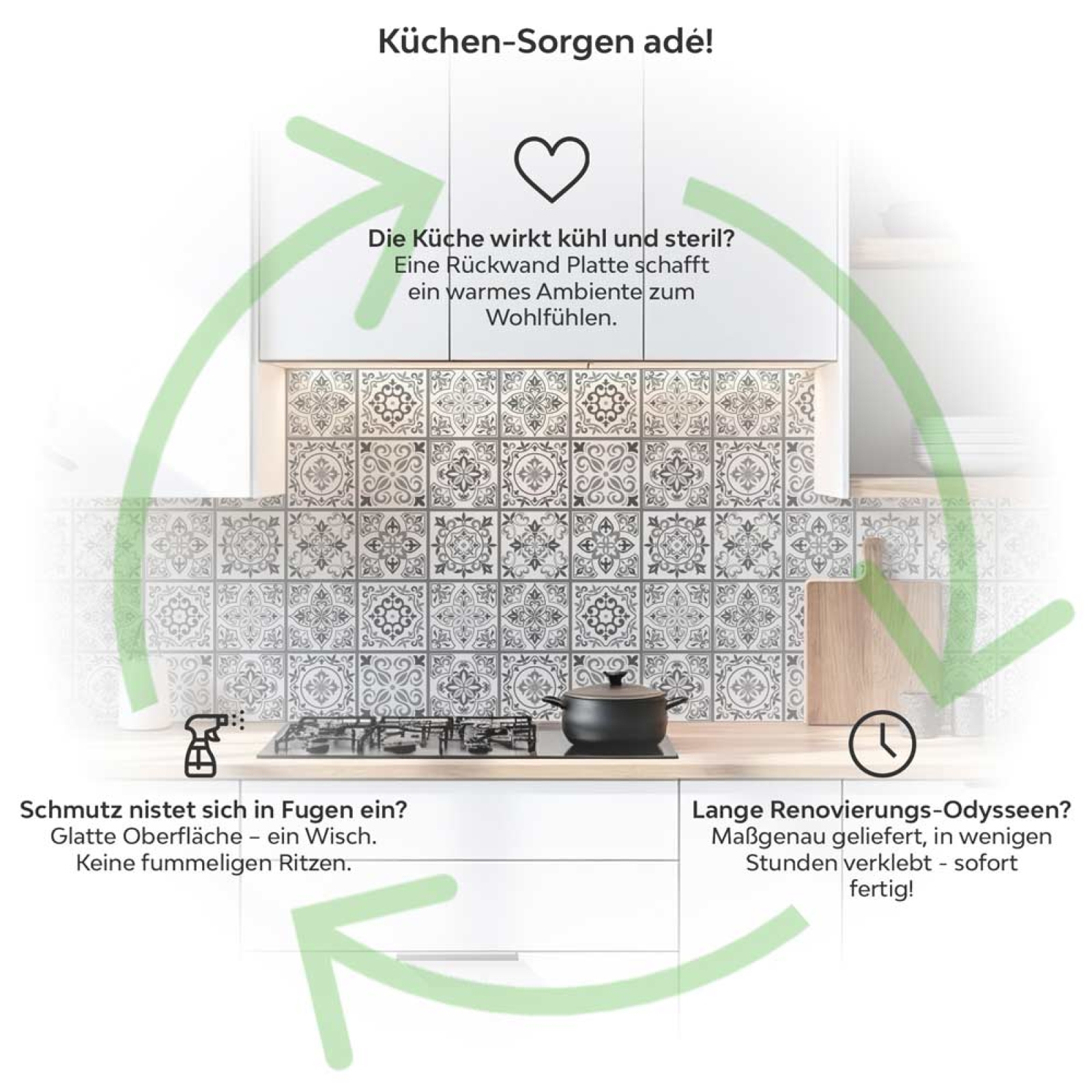 Küchenrückwand Platte Klassische Azulejo‑Kacheln in Grautönen Produktdetailbild 1: Küchen-Sorgen ade!