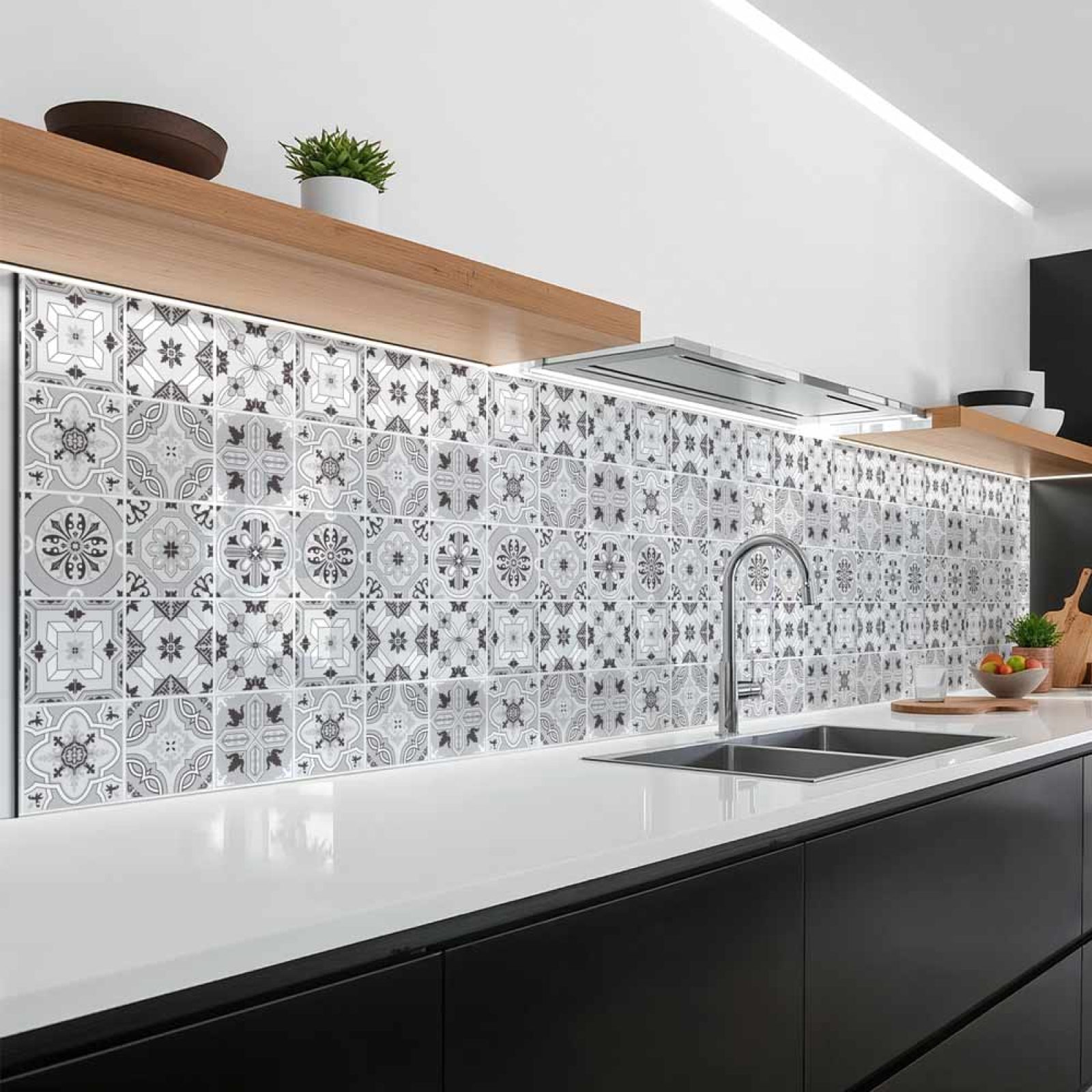 Küchenrückwand Platte Klassisches Patchwork in dezentem Grauton Artikelbild 1