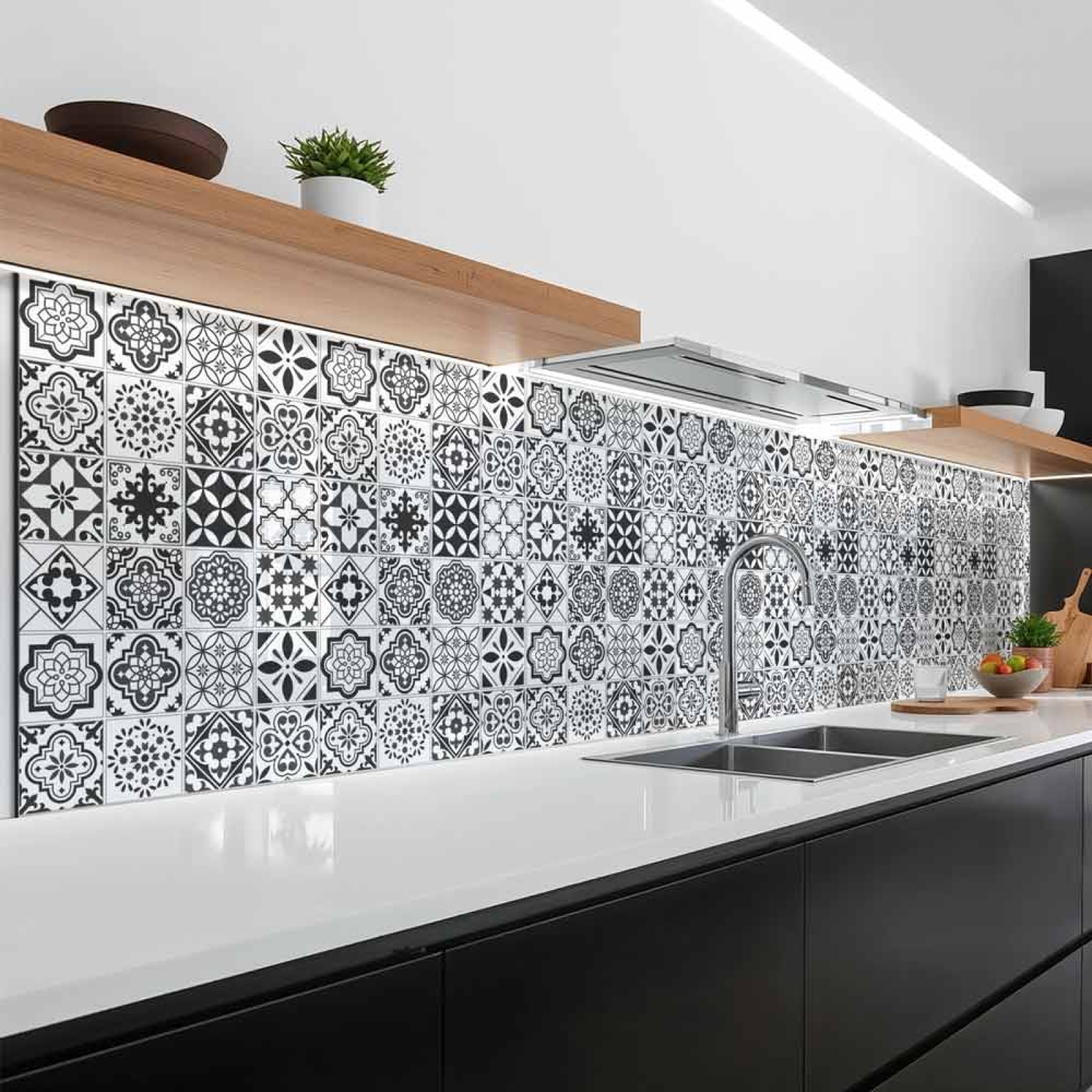Küchenrückwand Platte Fliesenornamente in Grautönen Artikelbild 1